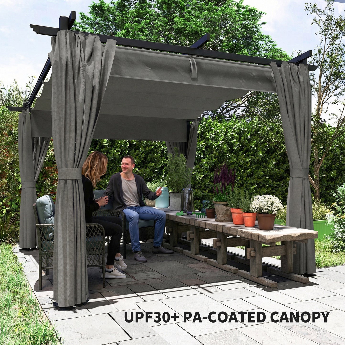3 x 3 m Retractable Roof Pergola, with Curtains