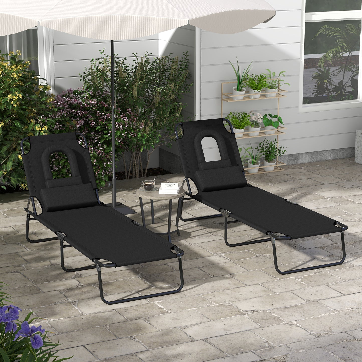 Folding Sun Loungers Set of 2 with Face Hole