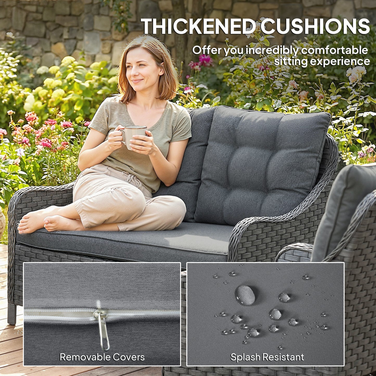 4-Piece Wicker Patio Furniture Set with 2 Armchairs, Loveseat