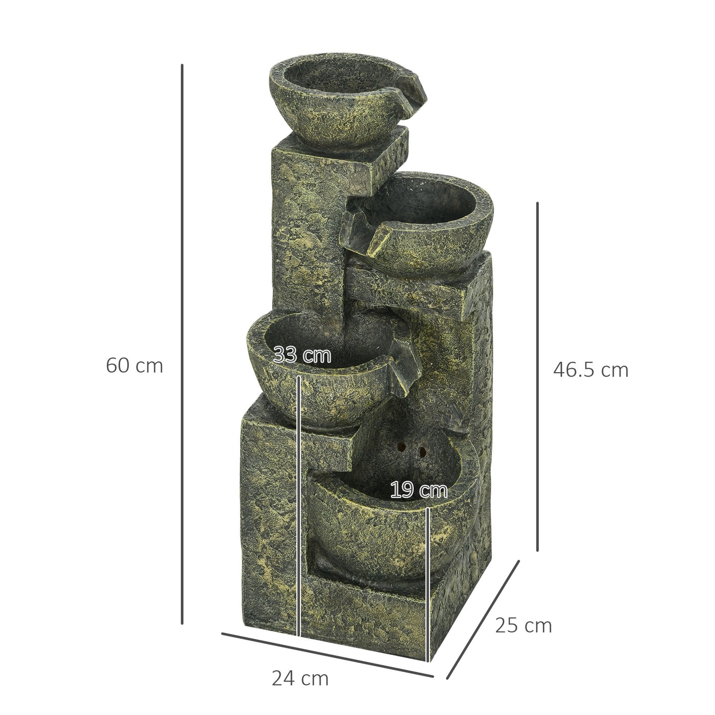 Garden Water Feature Waterfall Fountain with 4-Tier Stone Look Bowls