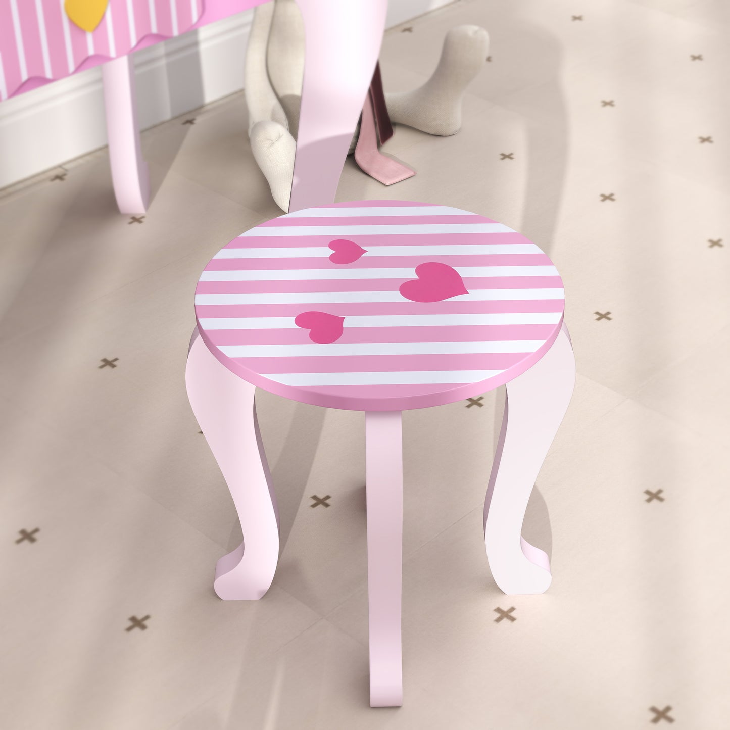 Kids Dressing Table Set, Vanity Table with Stool, Mirror, Drawer (2)