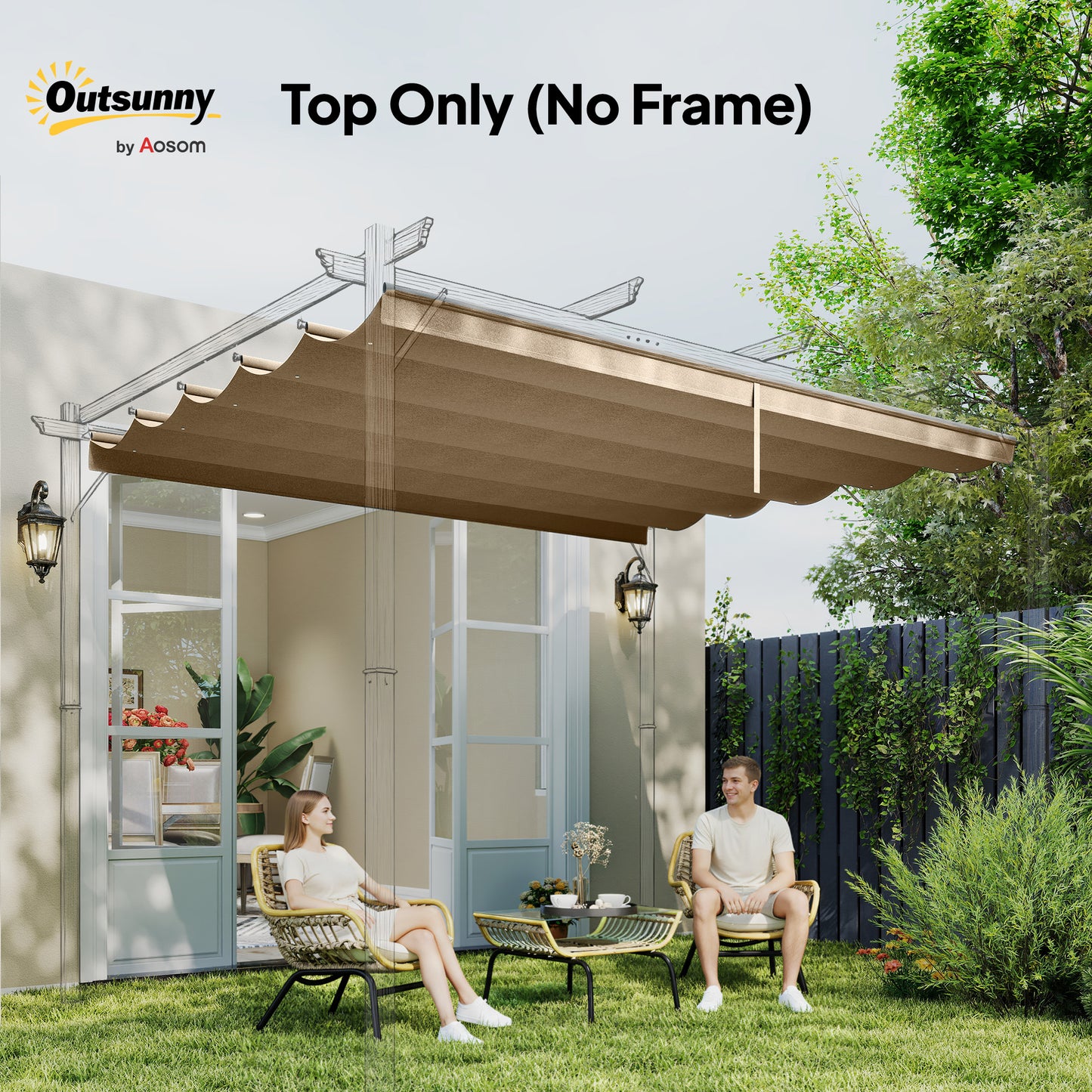 Retractable Pergola Cover, 3.5 x 2.6 m Replacement Canopy Fabric