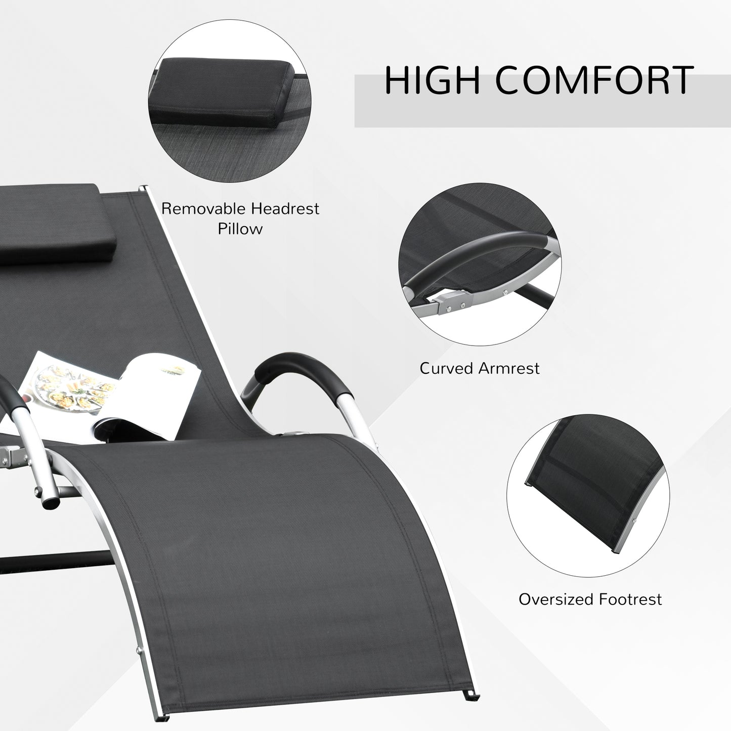 Sun Lounger Reclining Chair Portable Armchair with Pillow