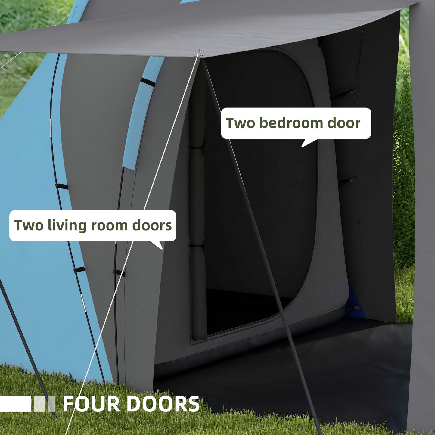 Large Camping Tent Tunnel Tent with 2 Bedroom and Living Area