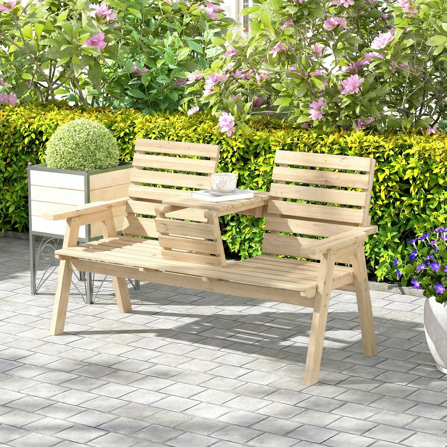 Fir Wood Convertible 2 to 3 Seater Outdoor Garden Bench