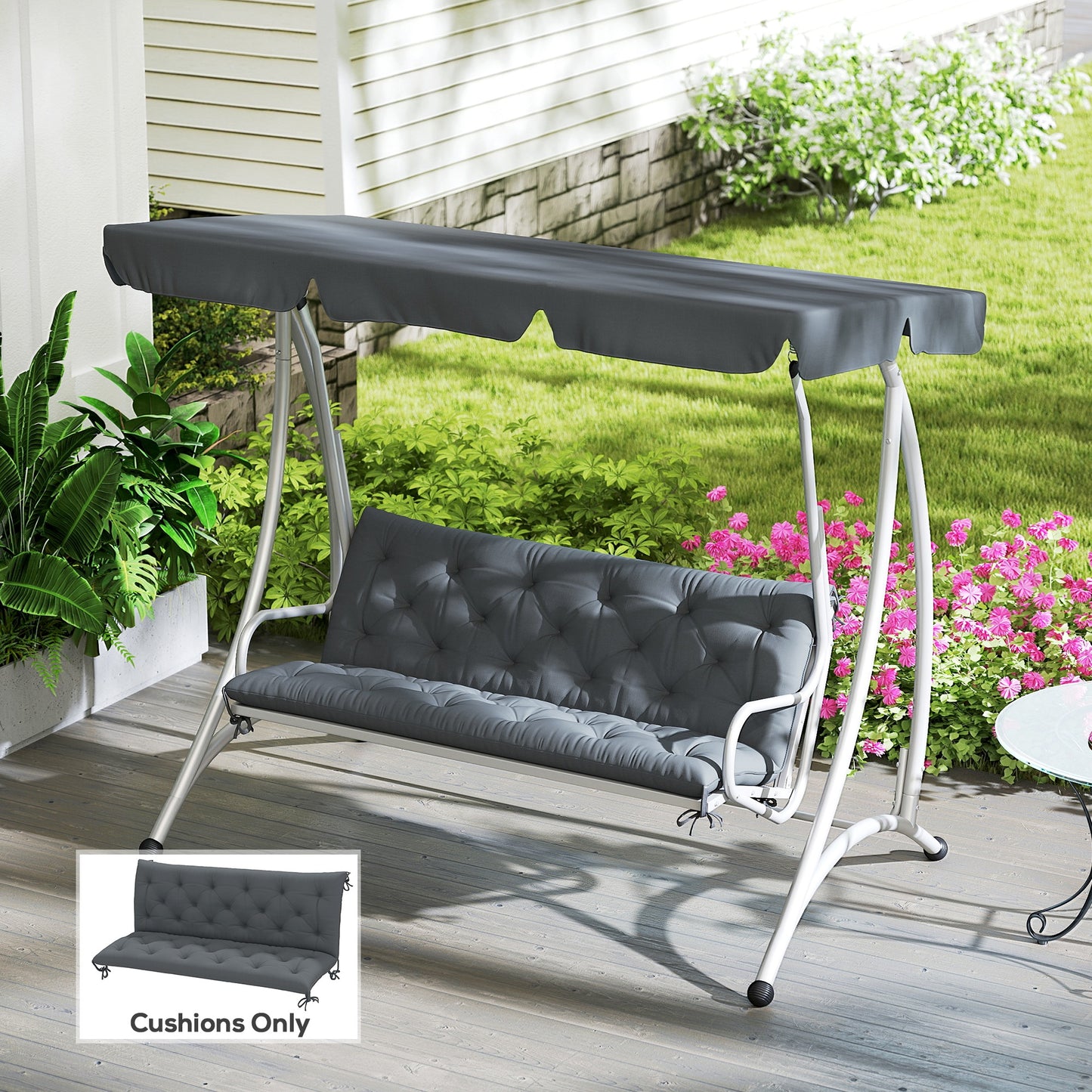 3 Seater Bench Cushion, Garden Chair Cushion with Back and Ties