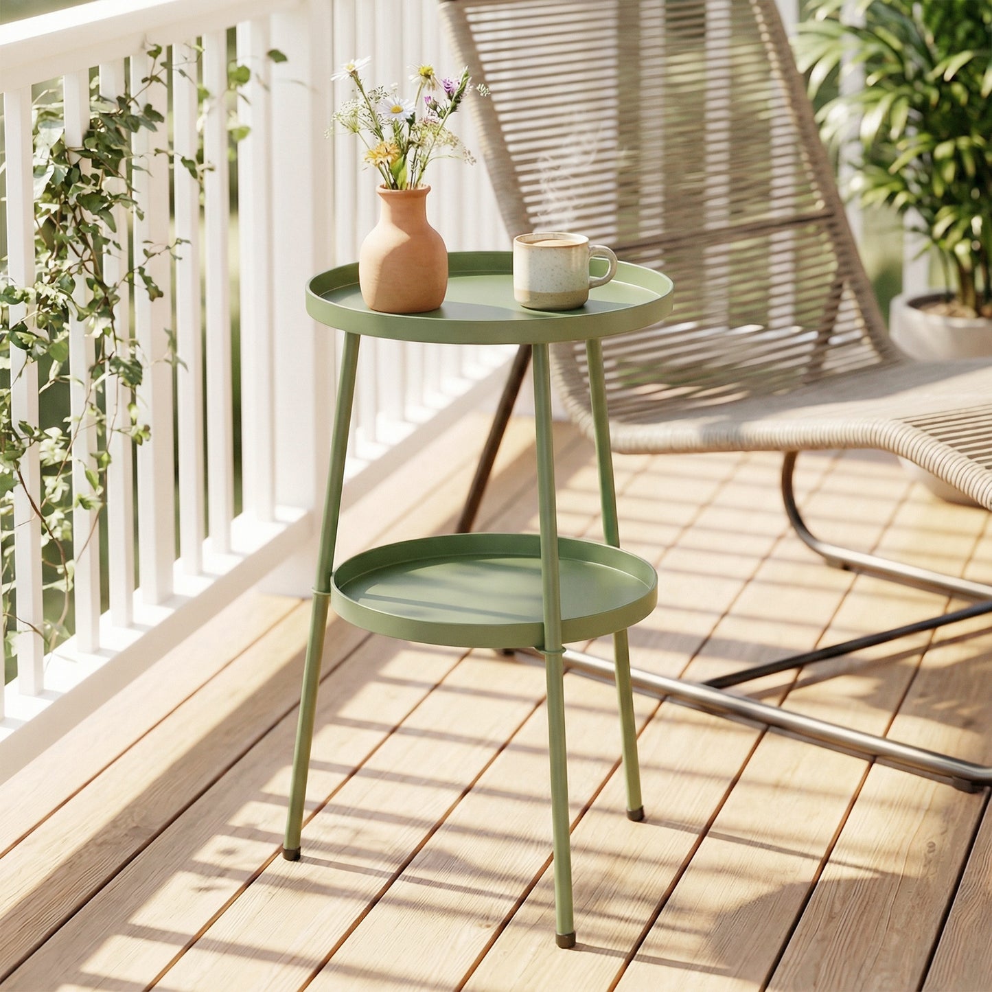 Patio Side Table, 2-Tier Round Coffee End Table