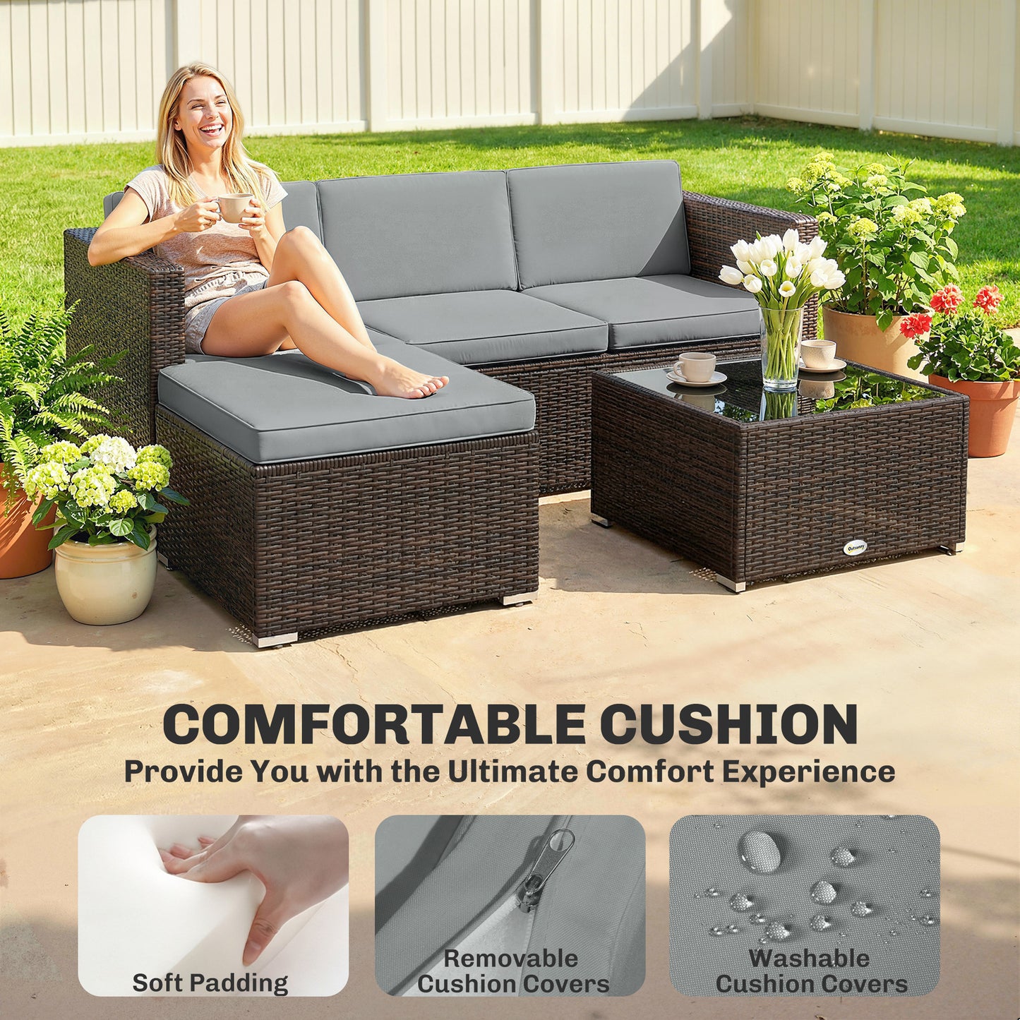 3 Pieces Garden Furniture Set w/ Cushions