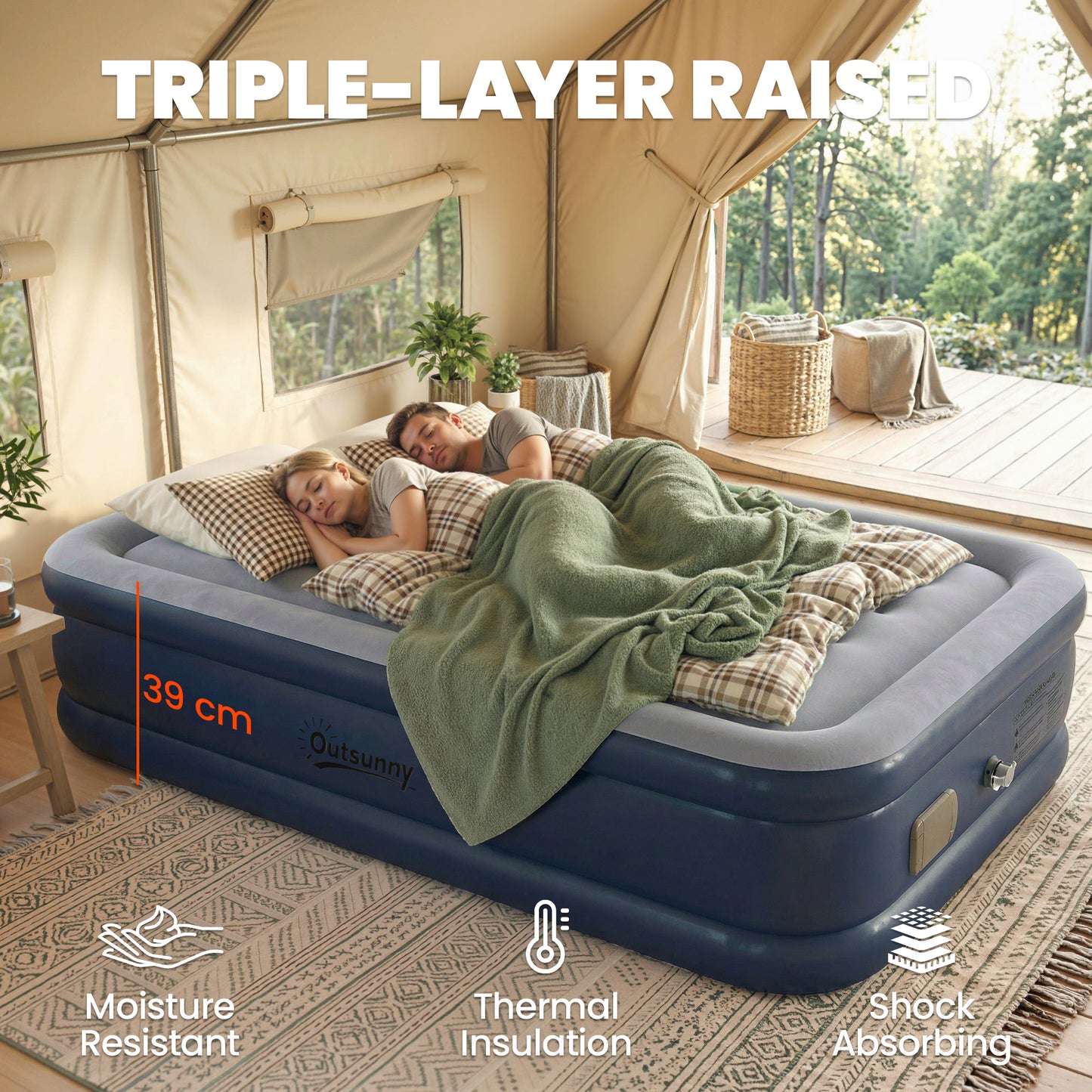 Inflatable Mattress, Double Air Bed with Built-in Electric Pump