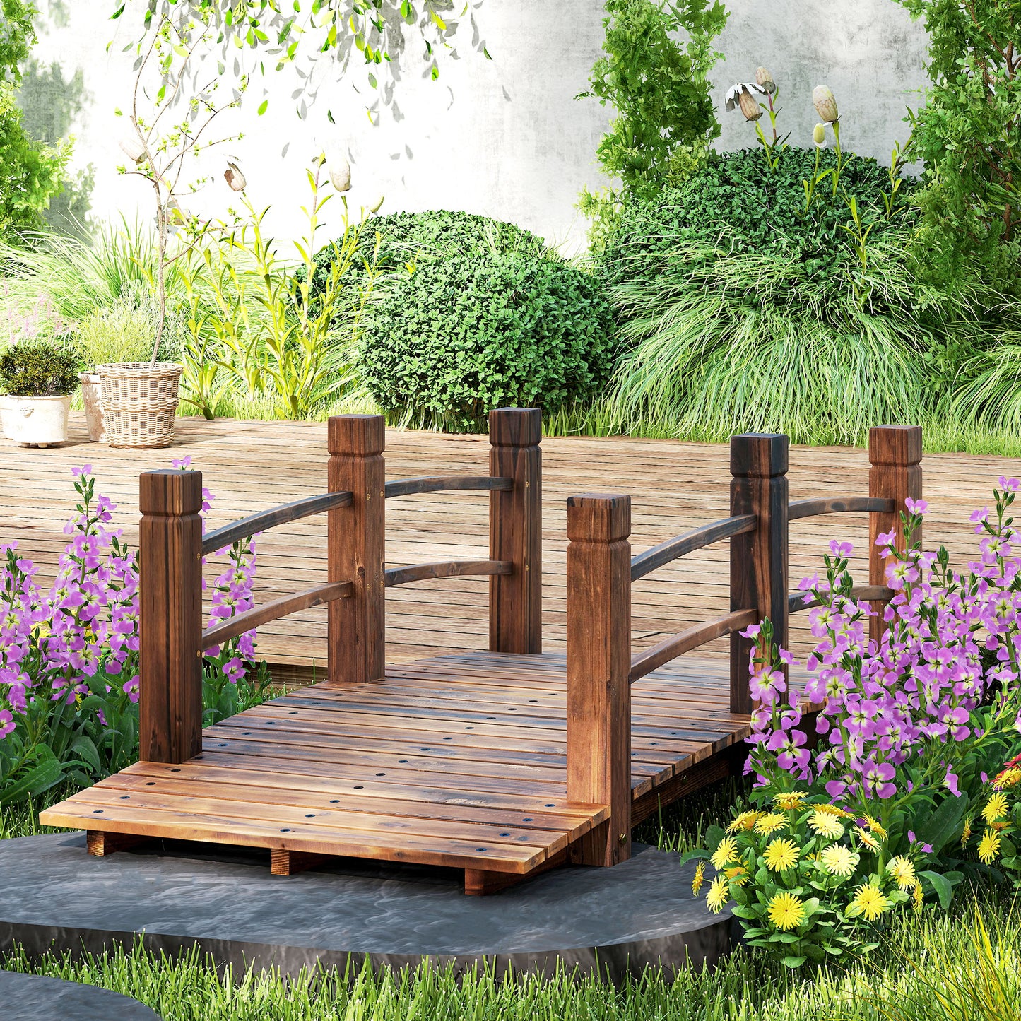 1.5M Wooden Garden Bridge Lawn Décor Stained Finish Arc Outdoor