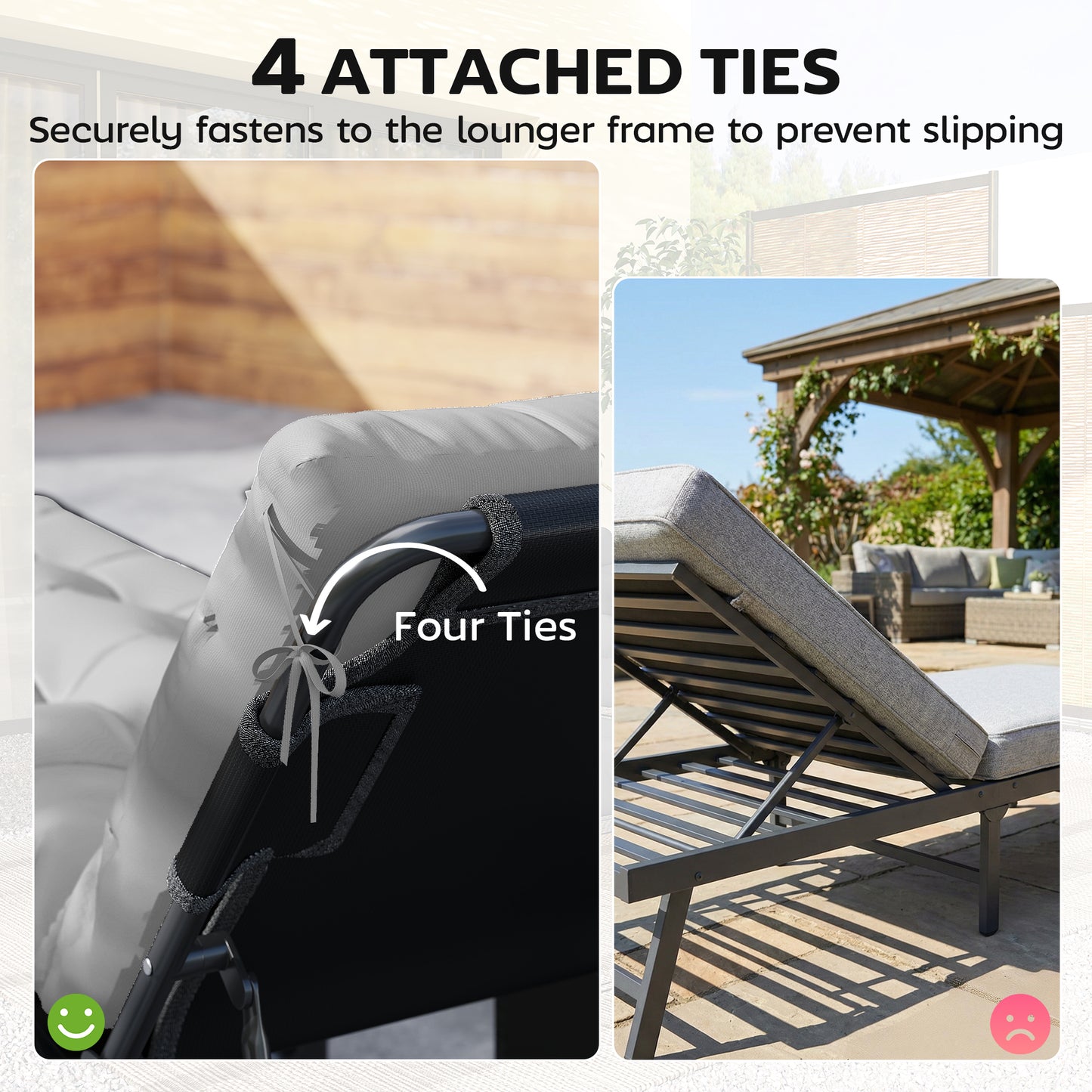 Sun Lounger Cushions Only, Garden Lounge Chair Cushions Set of 2