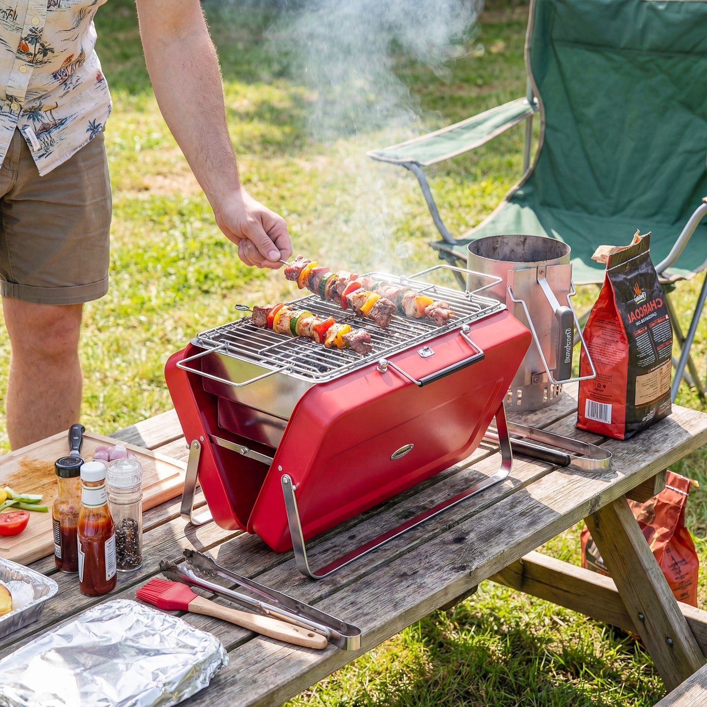 Portable Mini Charcoal Barbecue Grill with Suitcase Shell
