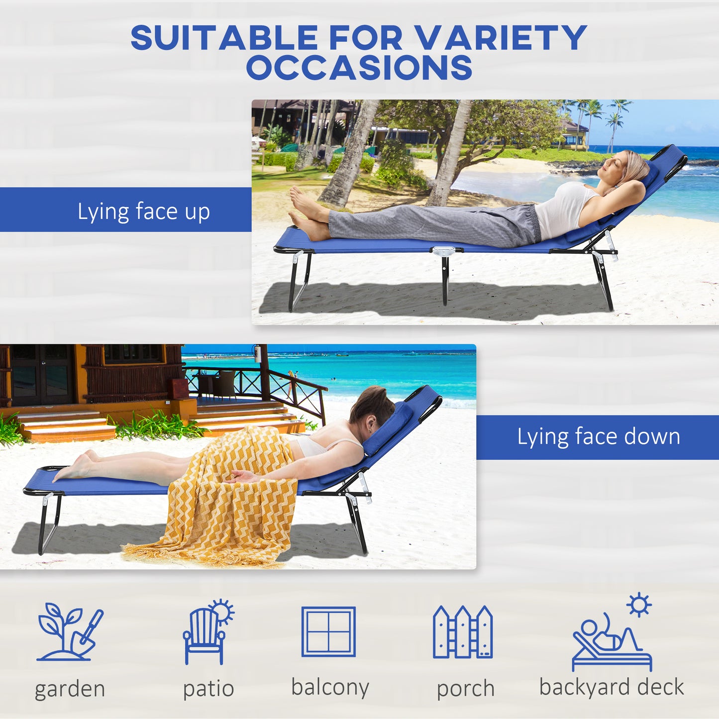 Folding Sun Loungers Set of 2 with Face Hole