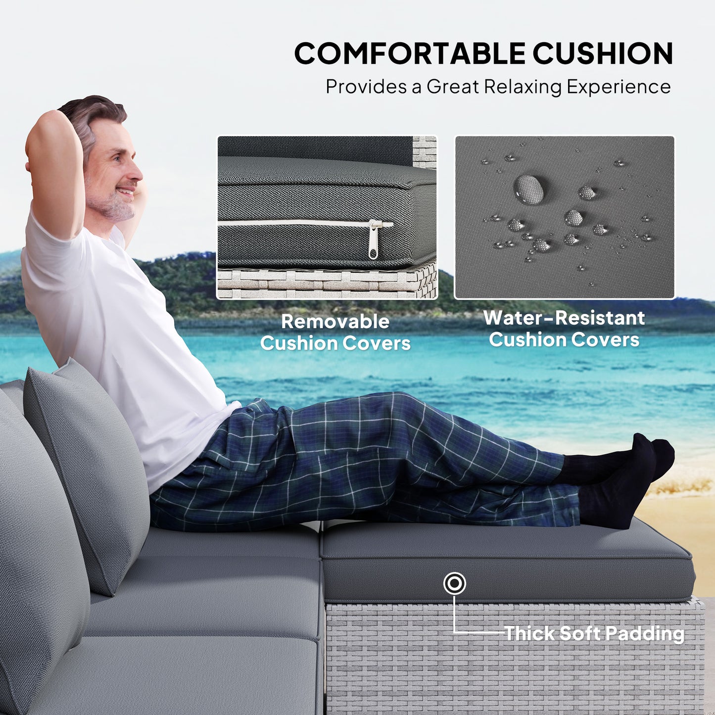 6 Pieces Rattan Corner Sofa Set