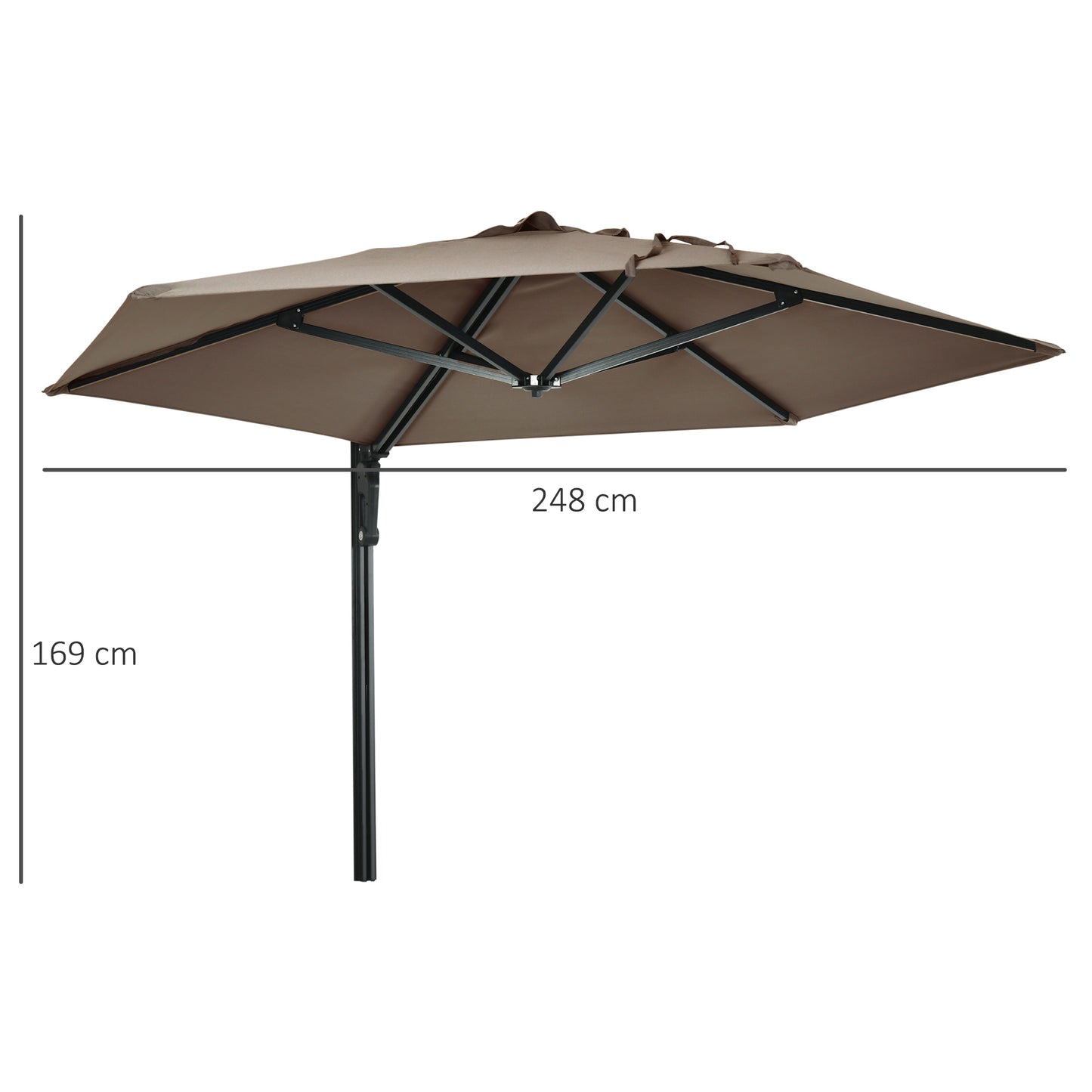 2.5m Wall Mounted Parasol, Hand to Push Outdoor Patio Umbrella