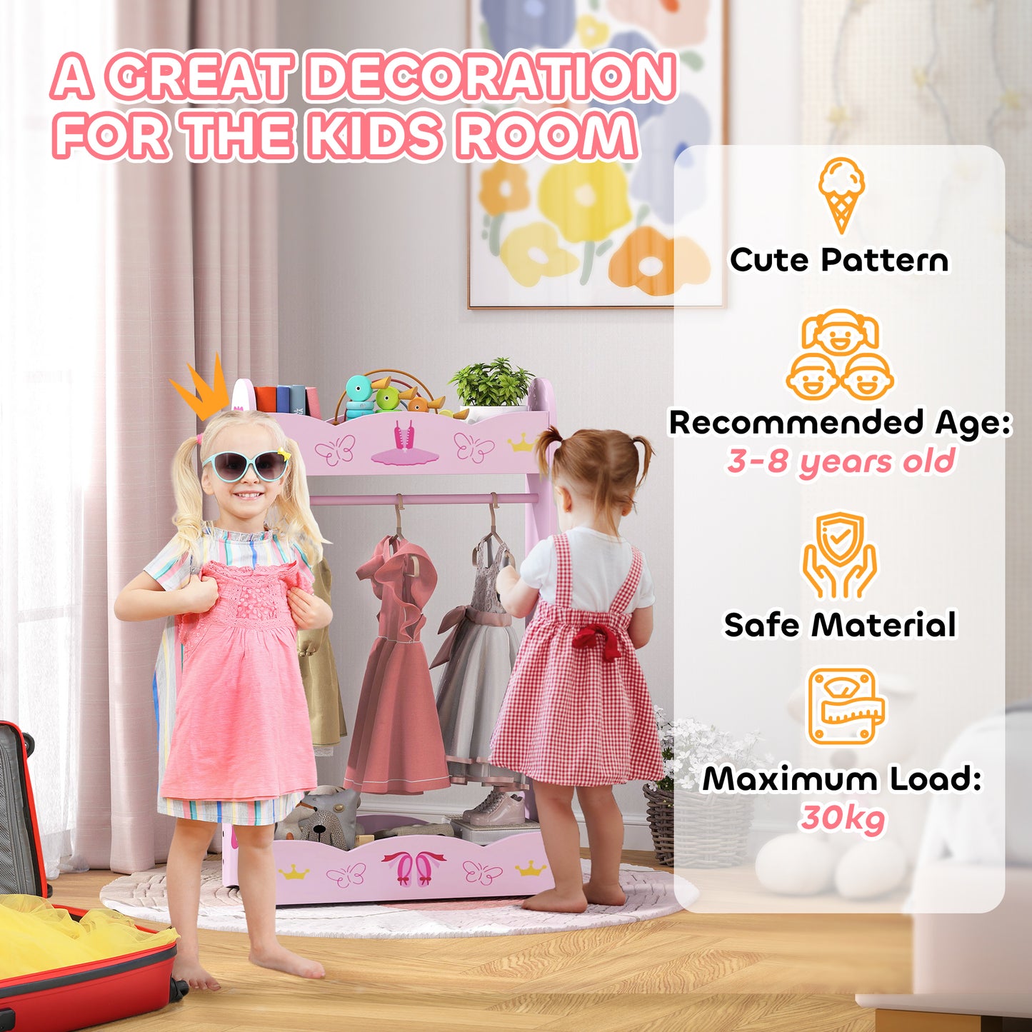 Kids Clothes Rail, Kids Dressing Mirror with 360° Rotating