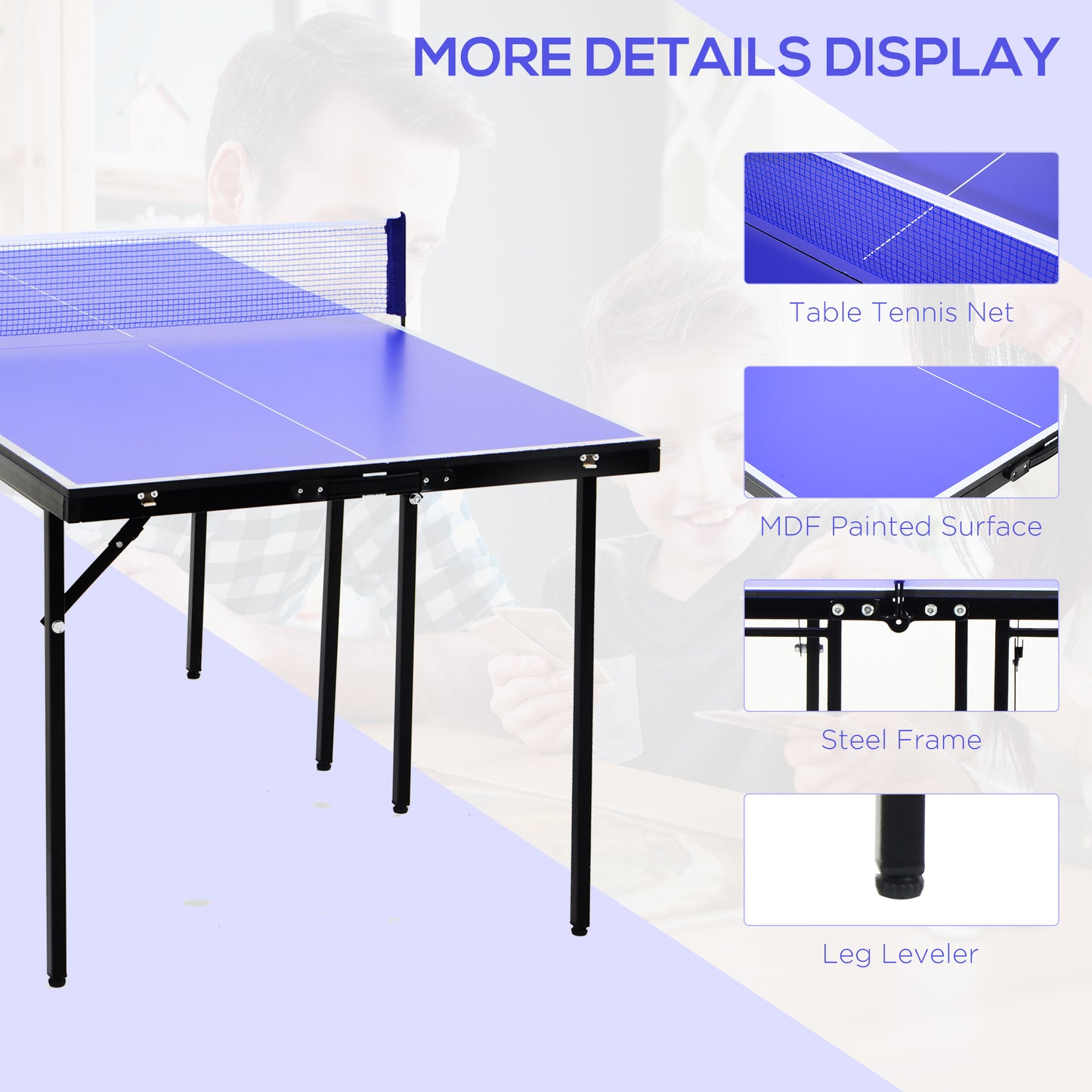 Folding 5ft Mini Compact Table Tennis Top Ping Pong Table Set