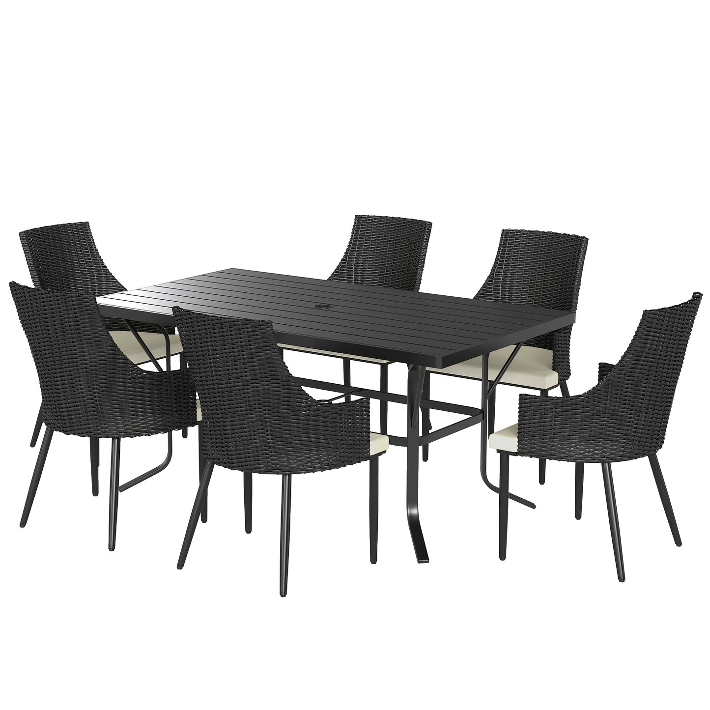6 Seater Rattan Dining Set with Cushions (1)
