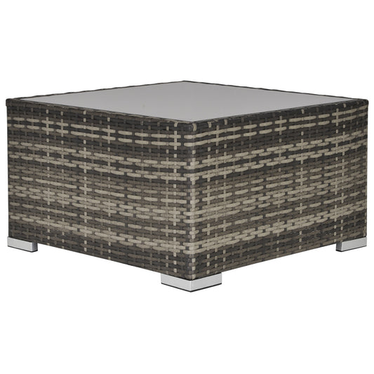 Square PE Wicker Rattan Table with Glass Top