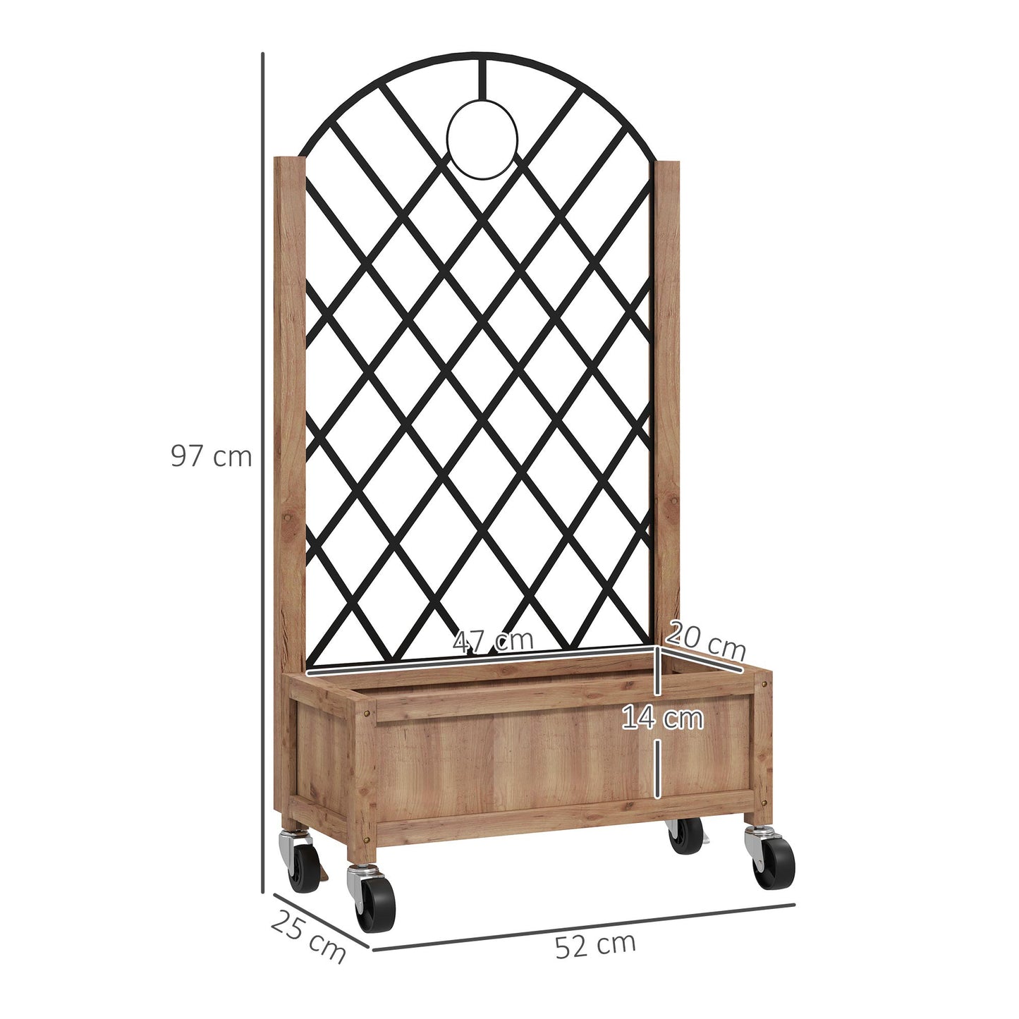 Wooden Planter, with Metal Trellis - Brown/Black (1)