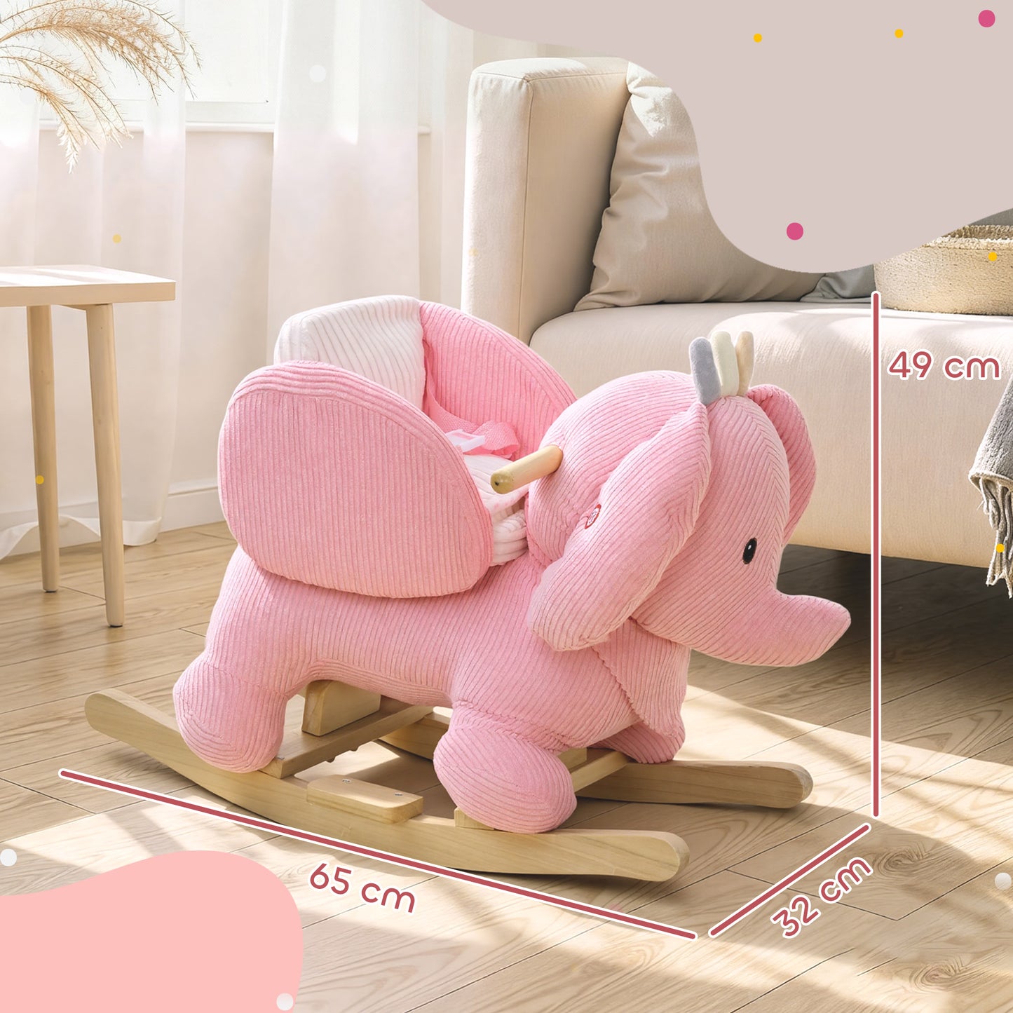 Kids Rocking Horse, Baby Ride on Elephant Rocker with Safety Belt