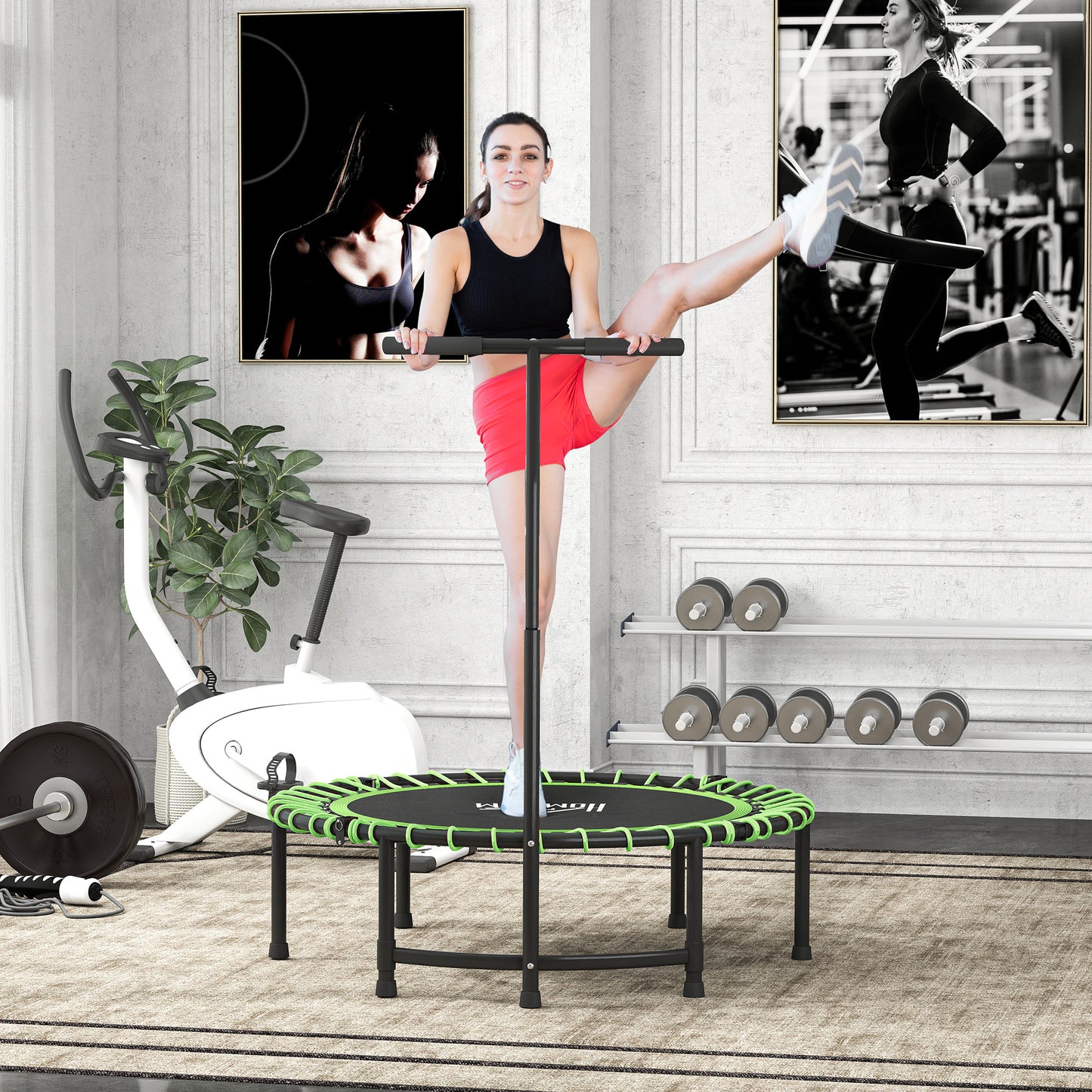 Mini Round Steel Frame Trampoline w/ Adjustable Handle