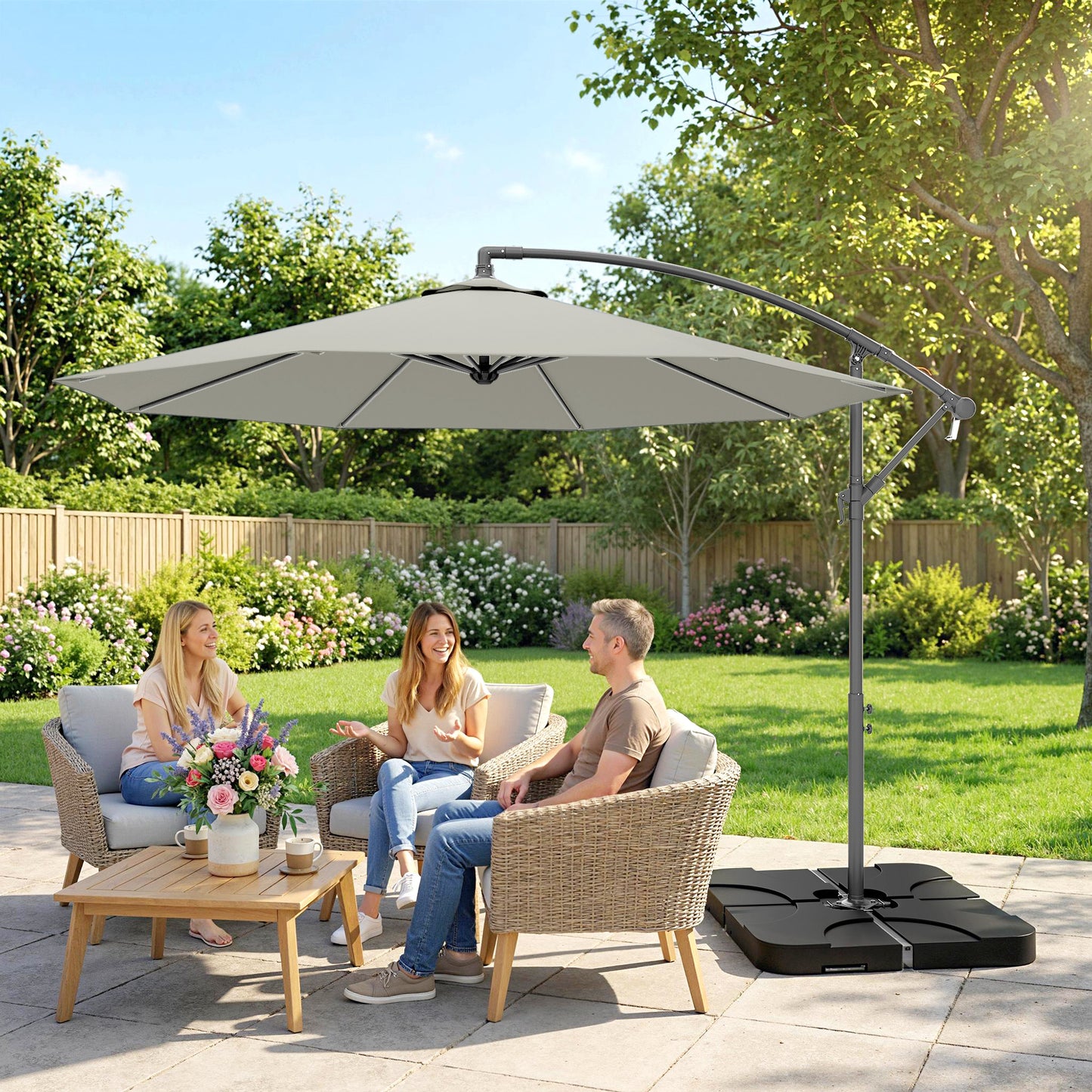 3m Overhanging Parasol, with Base, Weights and Cover