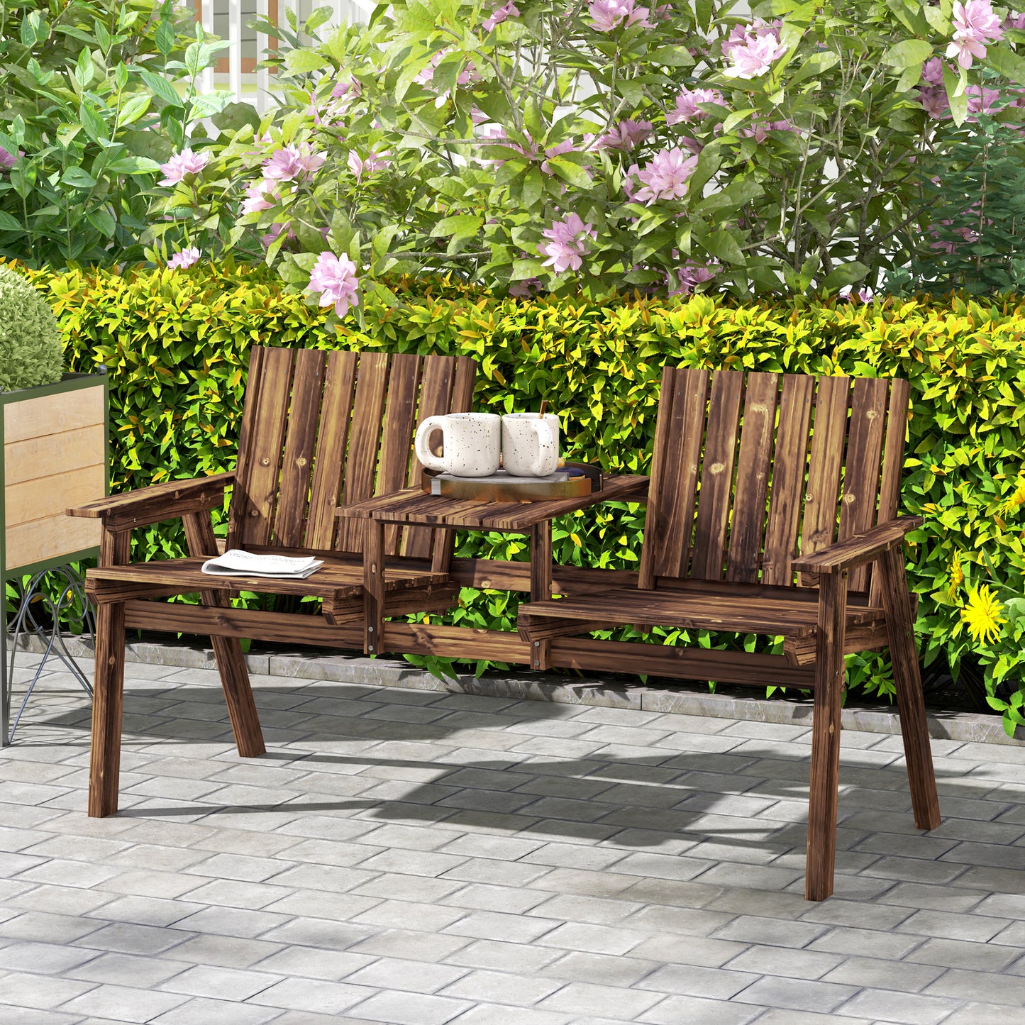 2-Seater Garden Loveseat with Table and Parasol Hole for Porch, Patio