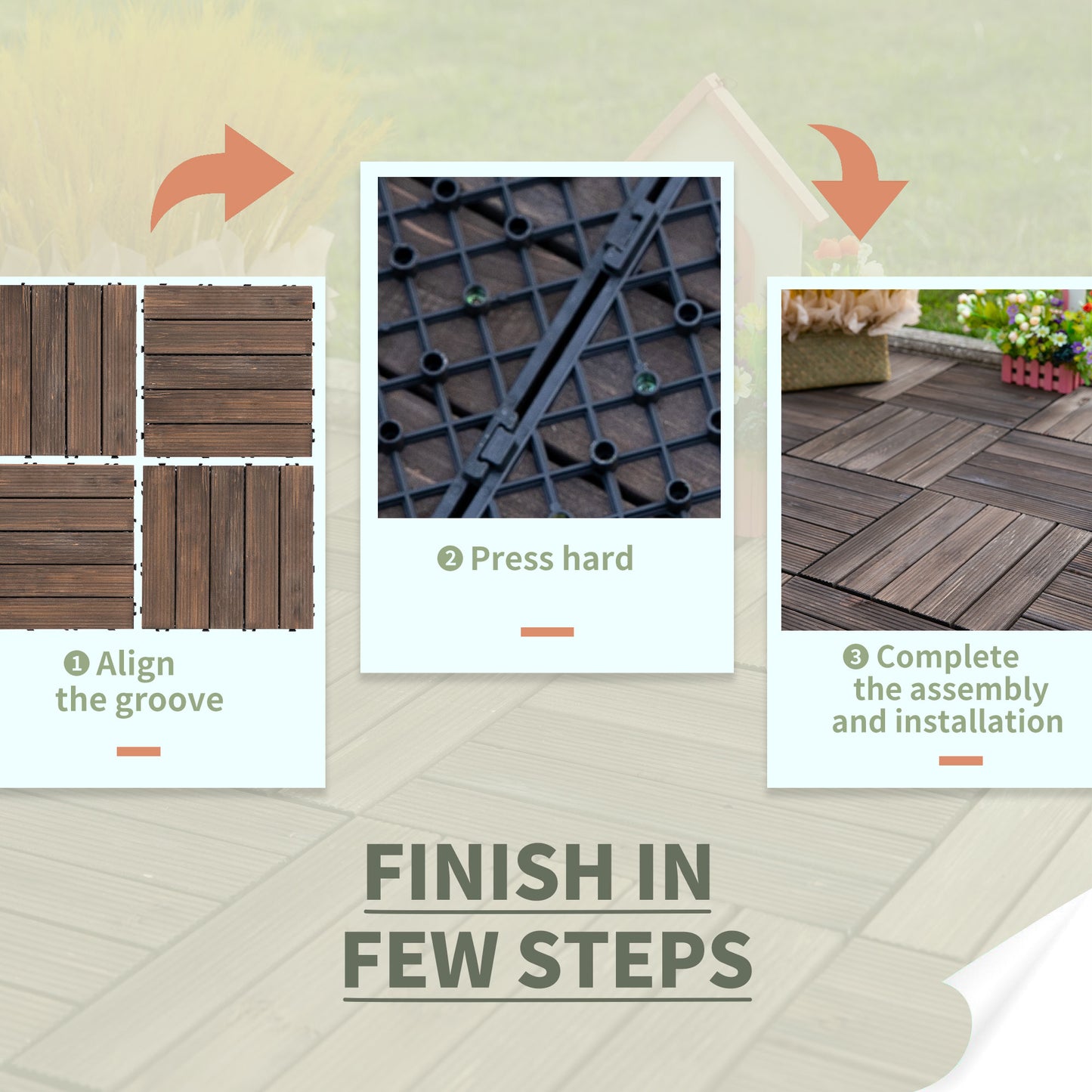 27 Pcs Solid Wood Interlocking Decking Tiles For Patio, Balcony