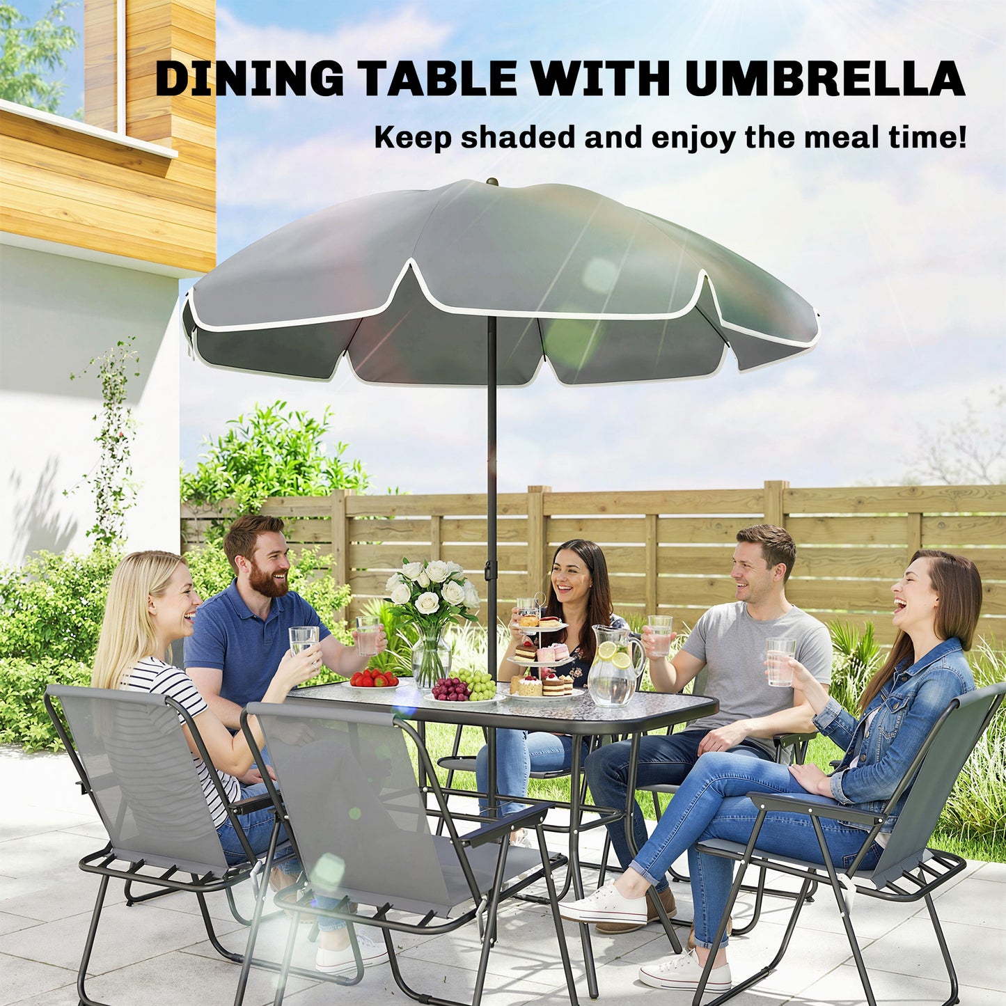8 Piece Garden Dining Set with Umbrella