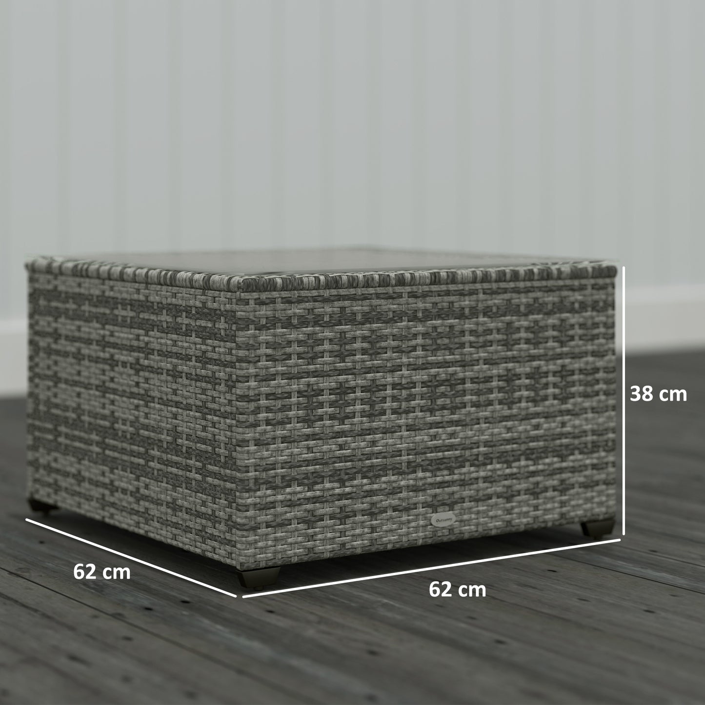 62 x 62cm Glass-Top Rattan Side Table