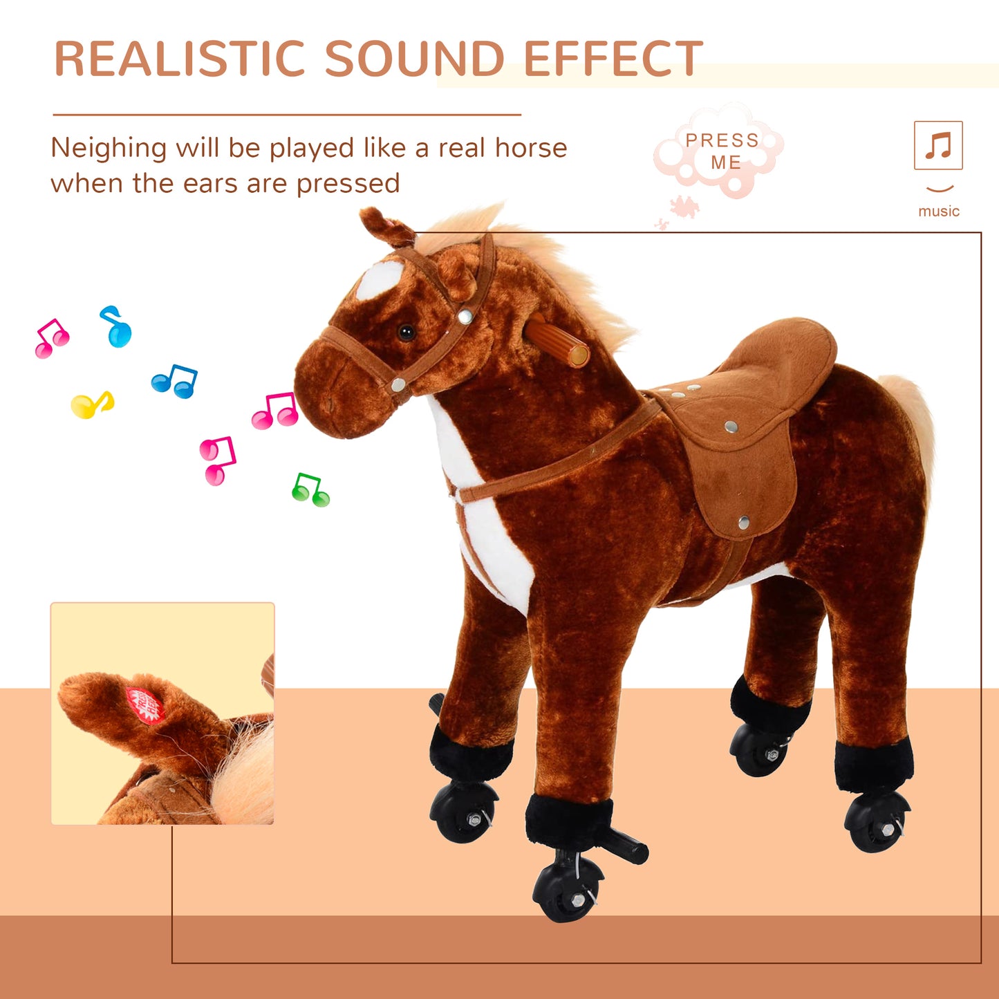 Plush Walking Horse Ride On Toy with Wheels