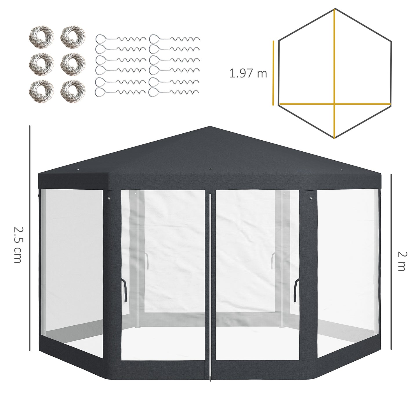 4M Hexagon Gazebo, Netting Party Tent