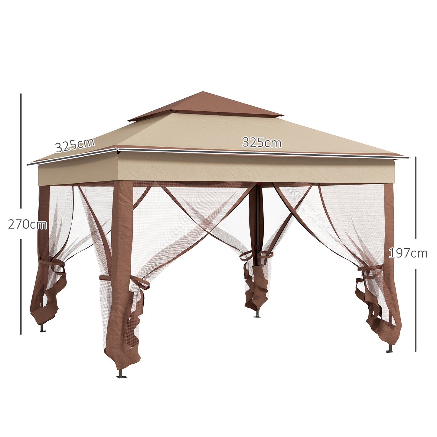 3 x 3(m) Pop Up Gazebo, Double-roof Garden Tent with Netting
