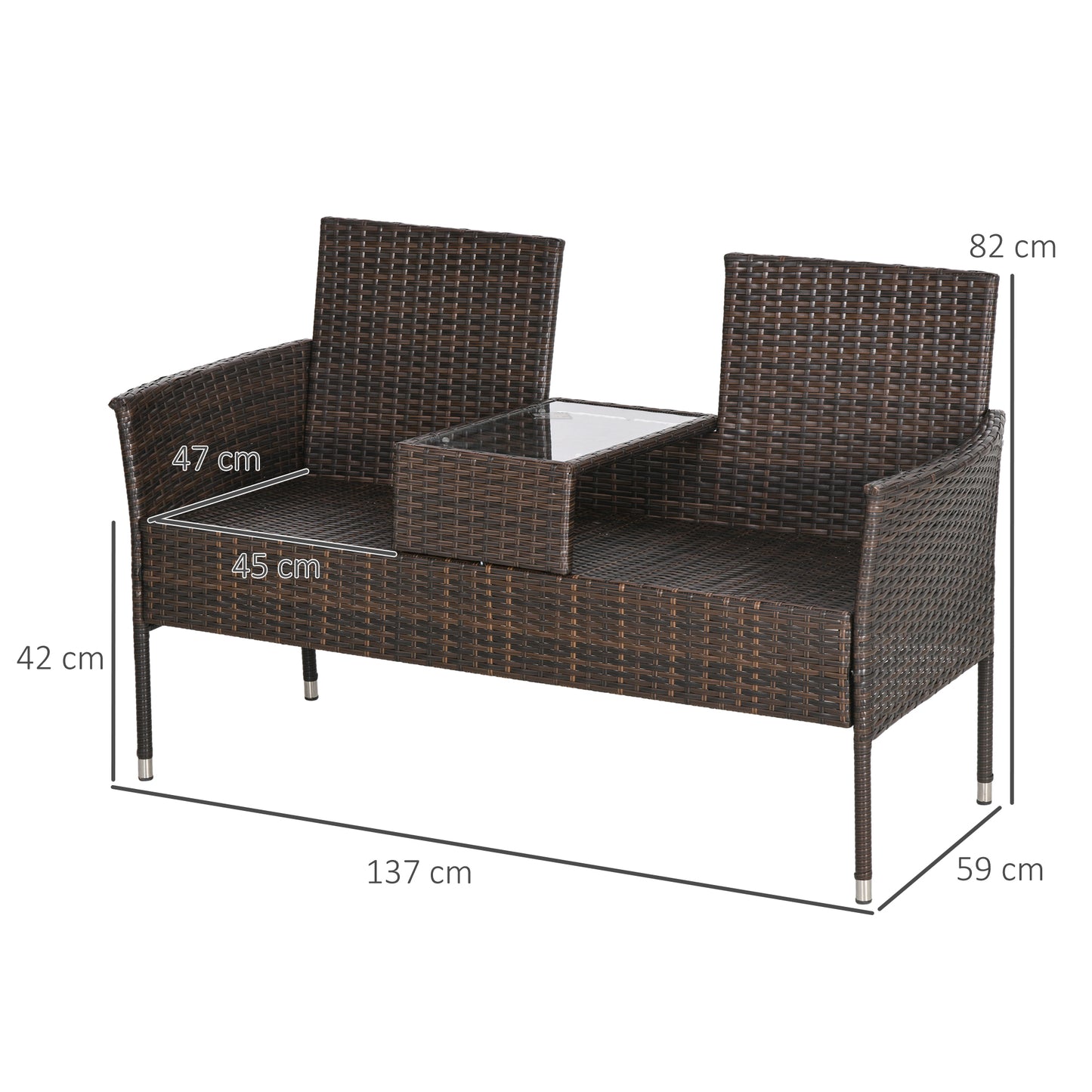 Two-Seat Rattan Chair, with Middle Table