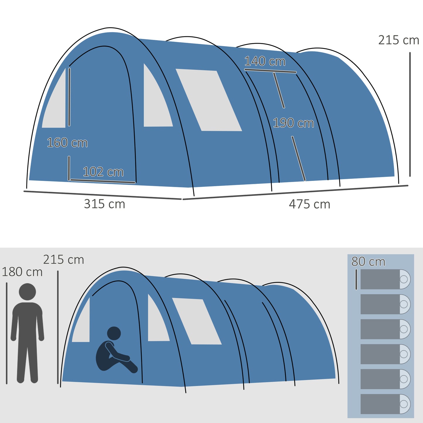 5-6 Man Camping Tent with 2 Room, Floor and Carry Bag