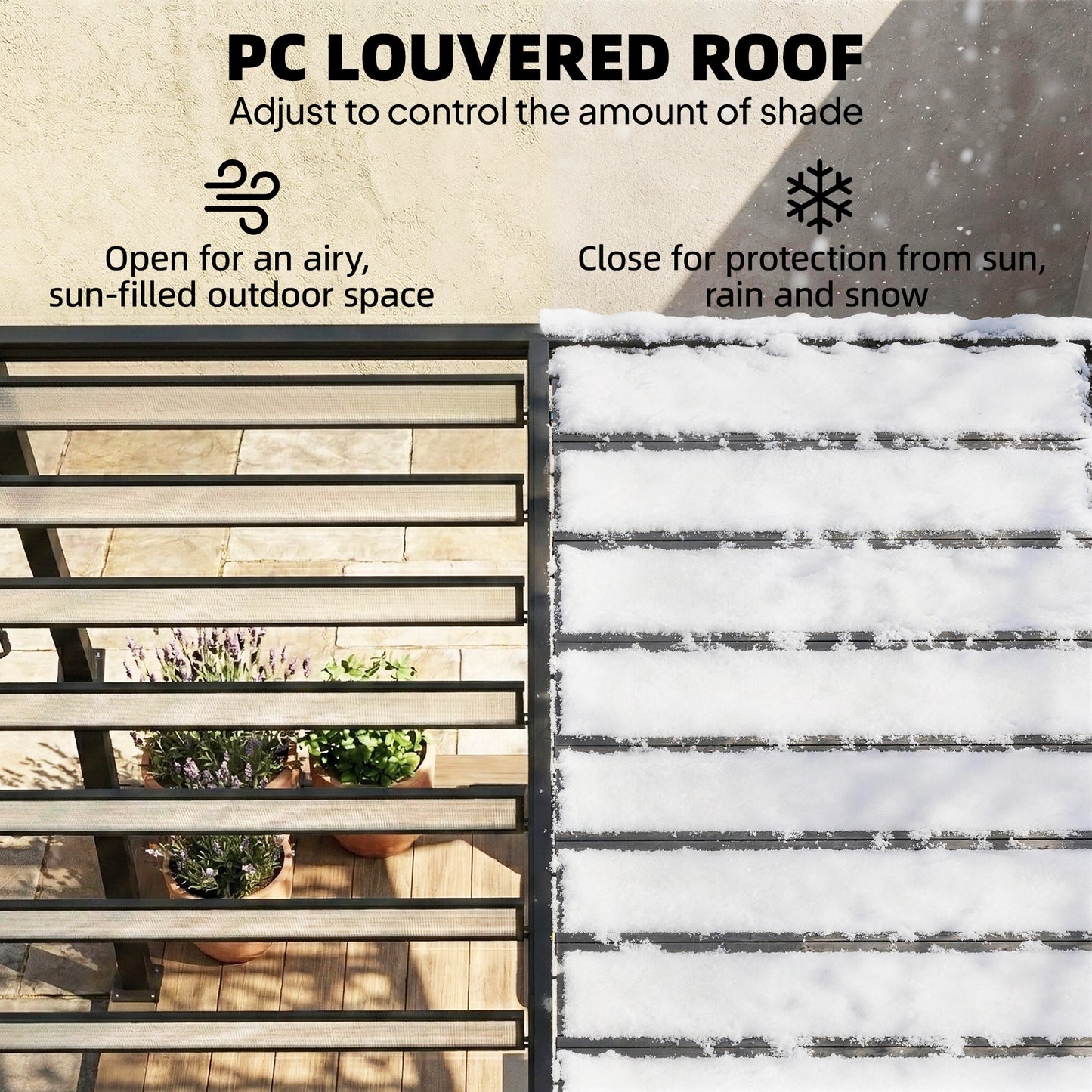 3 x 3 m Louvered Pergola with PC Roof