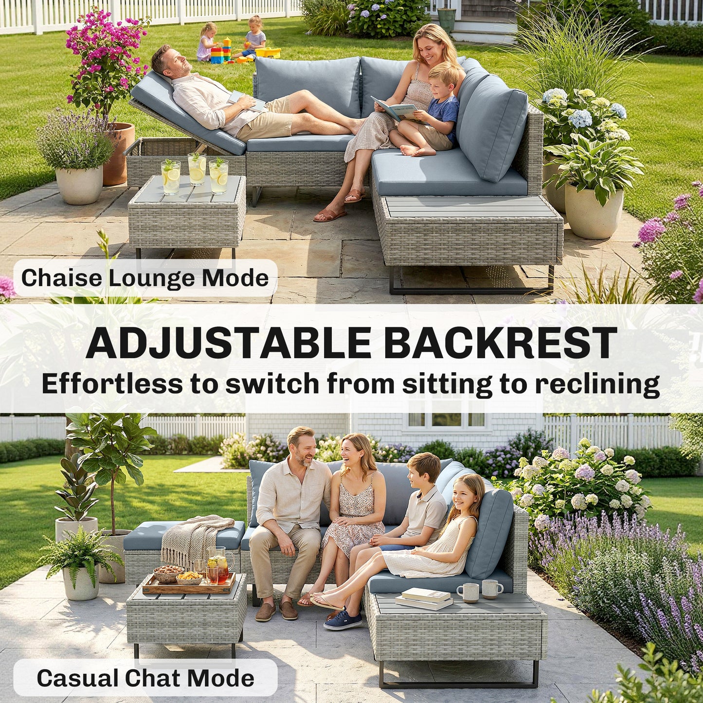 5 Seater Rattan Garden Furniture Set, L Shaped Garden Corner Sofa