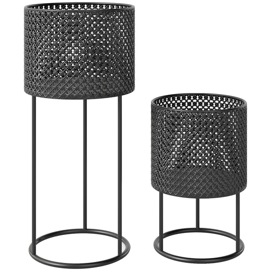 Metal Plant Pots Set of 2 with Hollow Design Flower Planters