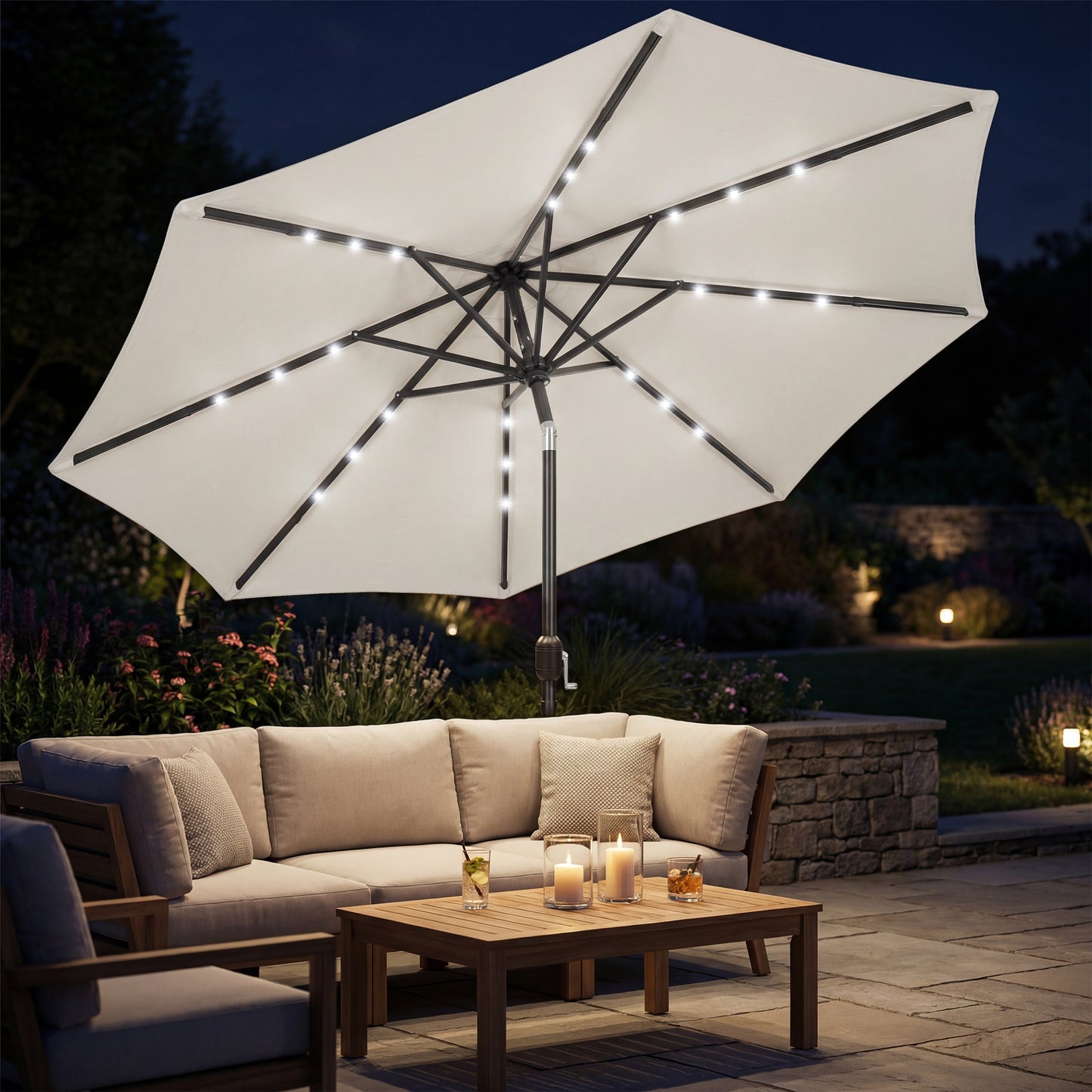 2.6 m Garden Parasol Umbrella with LED Solar Light, Parasol Cover
