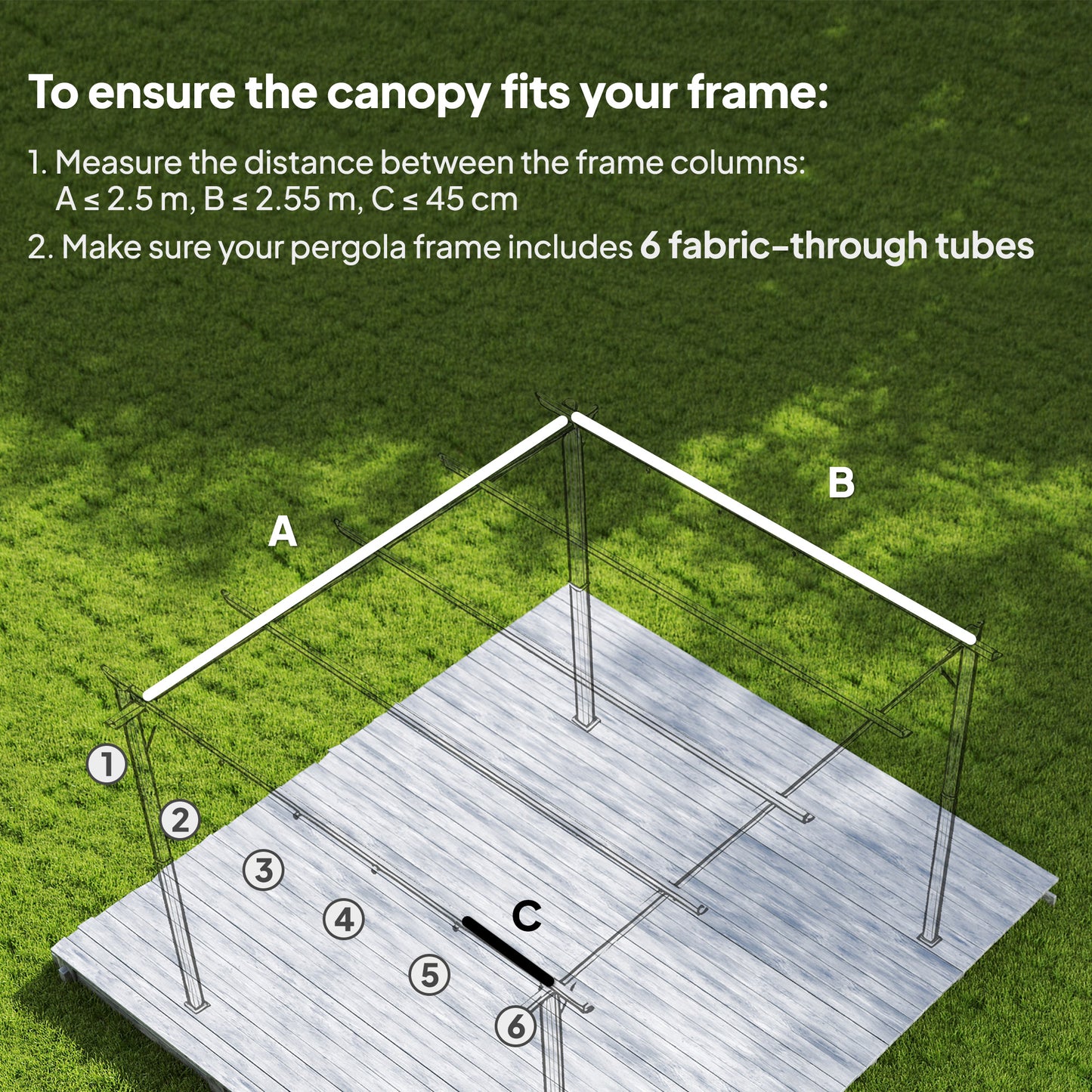 Retractable Pergola Cover, 2.55 x 2.5 m Replacement Canopy Fabric