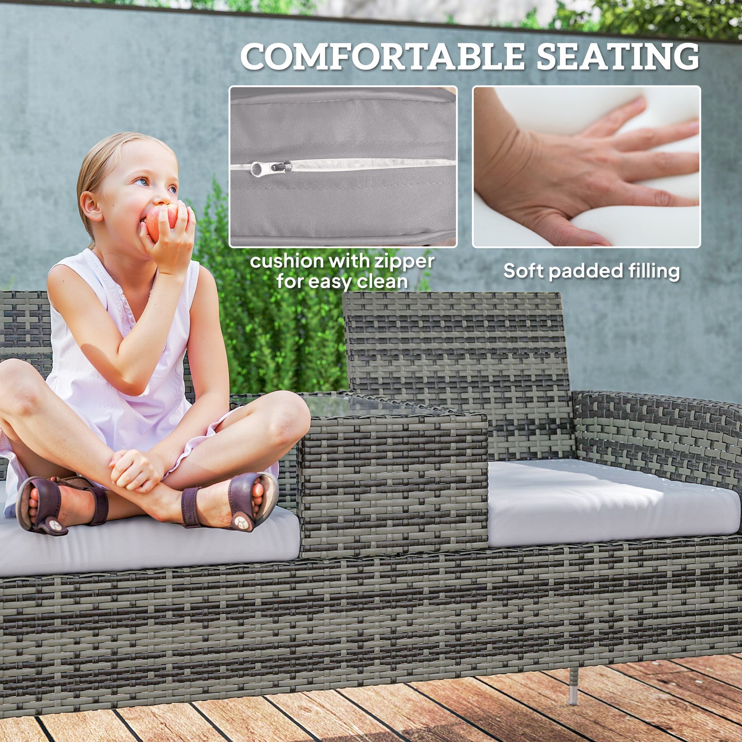 Two-Seat Rattan Chair, with Middle Table