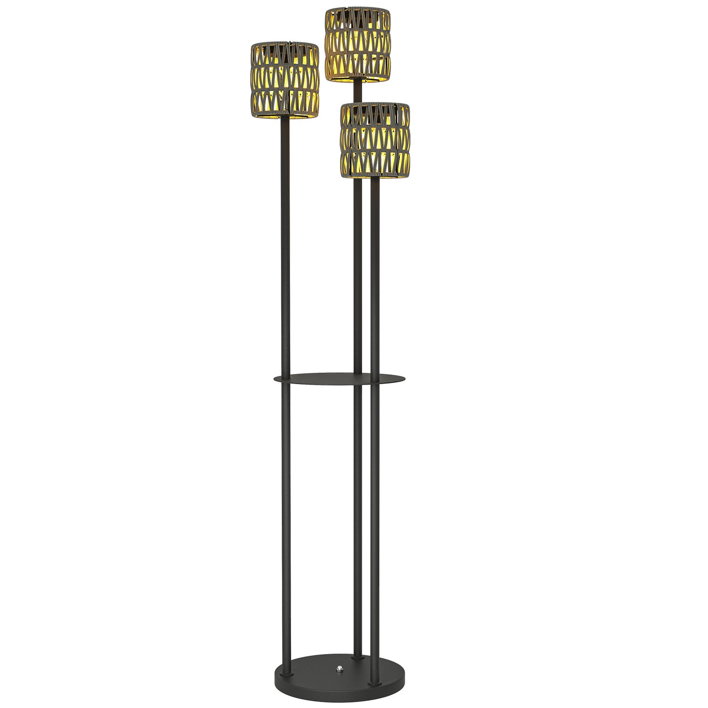 Boho Rattan Floor Lamp, 3-Lights Rattan Lamp with Shelf (1)