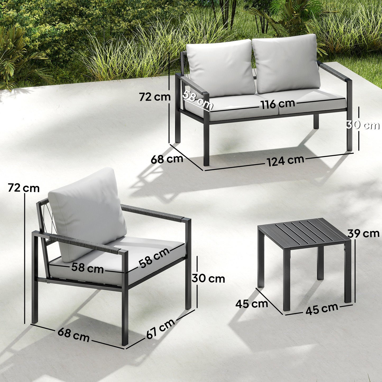 5 Piece Metal Garden Furniture Sofa Set with Thickened Cushions