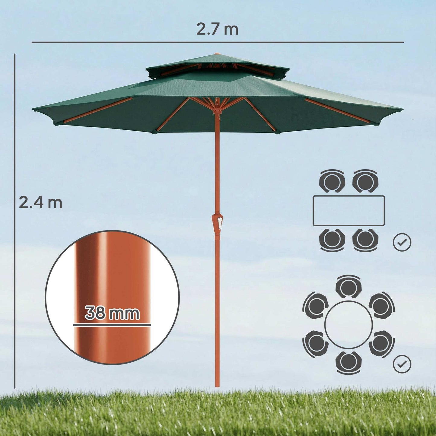 2.7 m Garden Parasol with Double Top Outdoor Market Table Umbrella