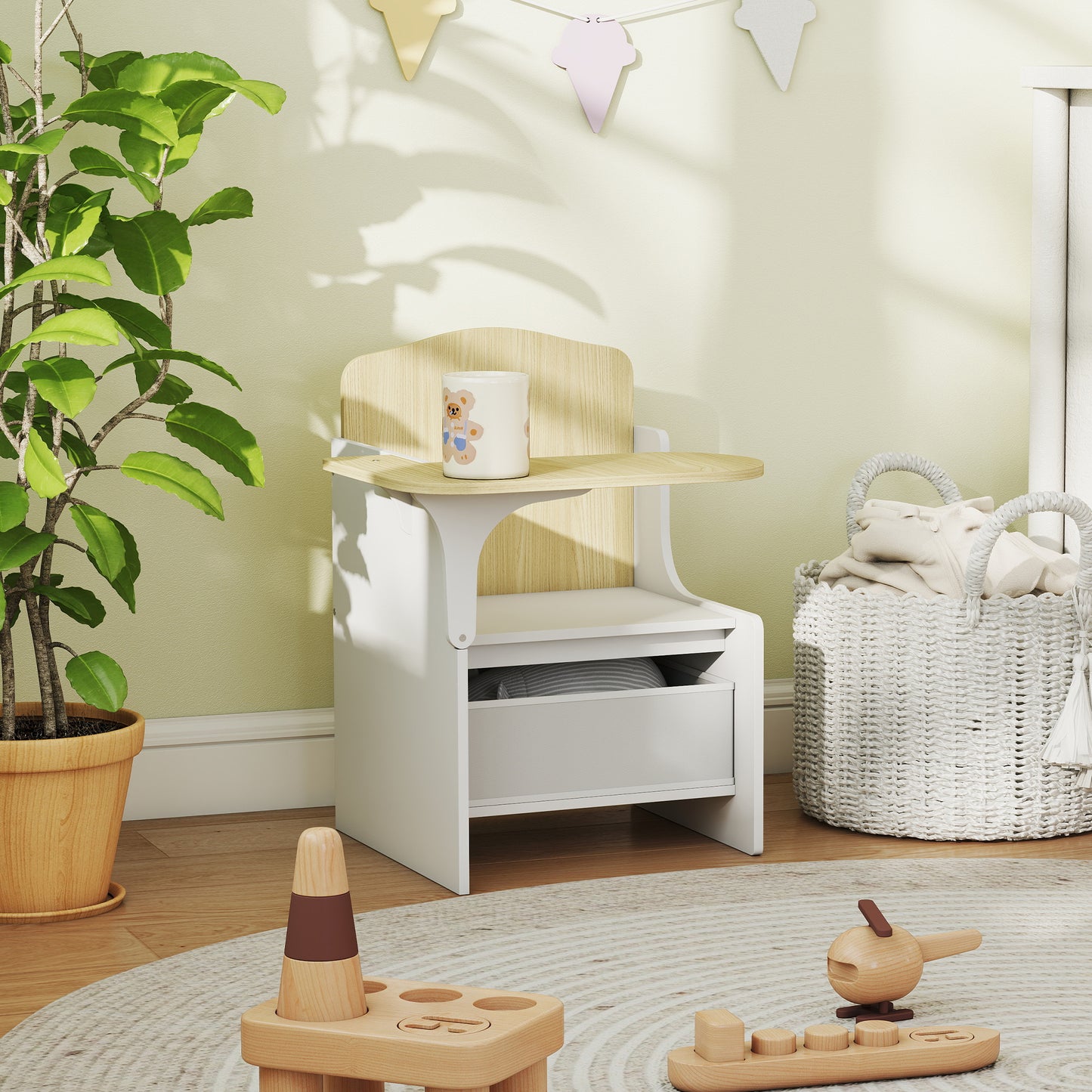Kids Table and Chair Set, Children Desk and Chair with Storage Bins