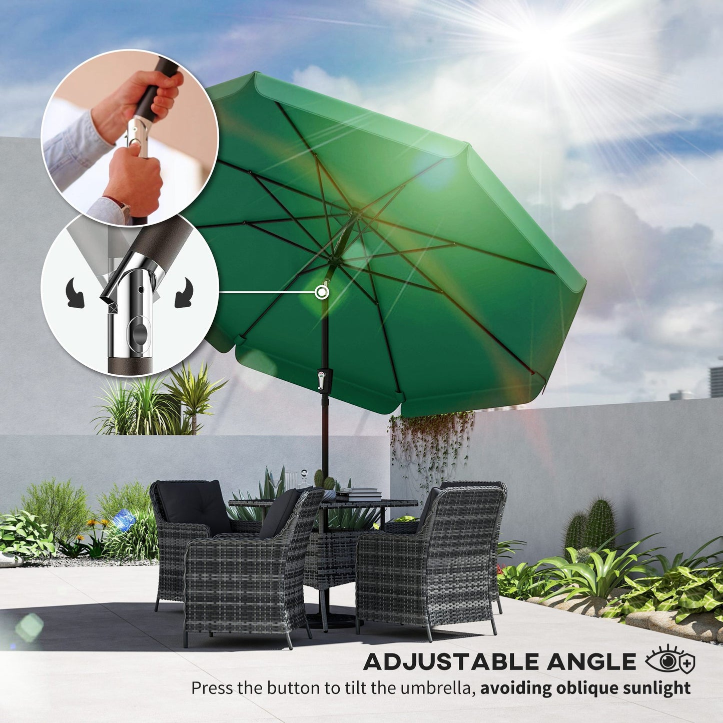 3 m Garden Parasol with Tilt Mechanism & Crank Handle