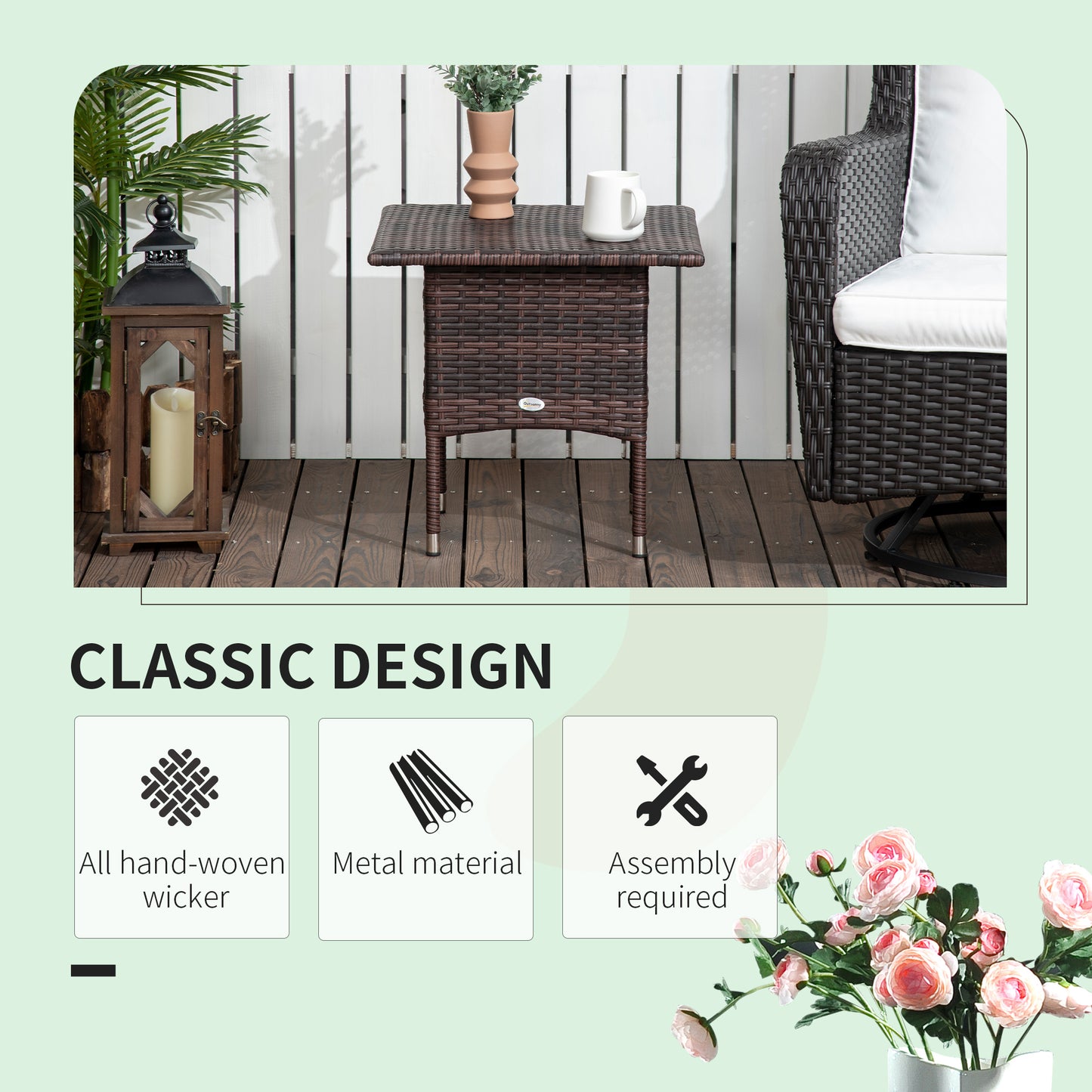 Outdoor Rattan Side Table Coffee Table with Plastic Board
