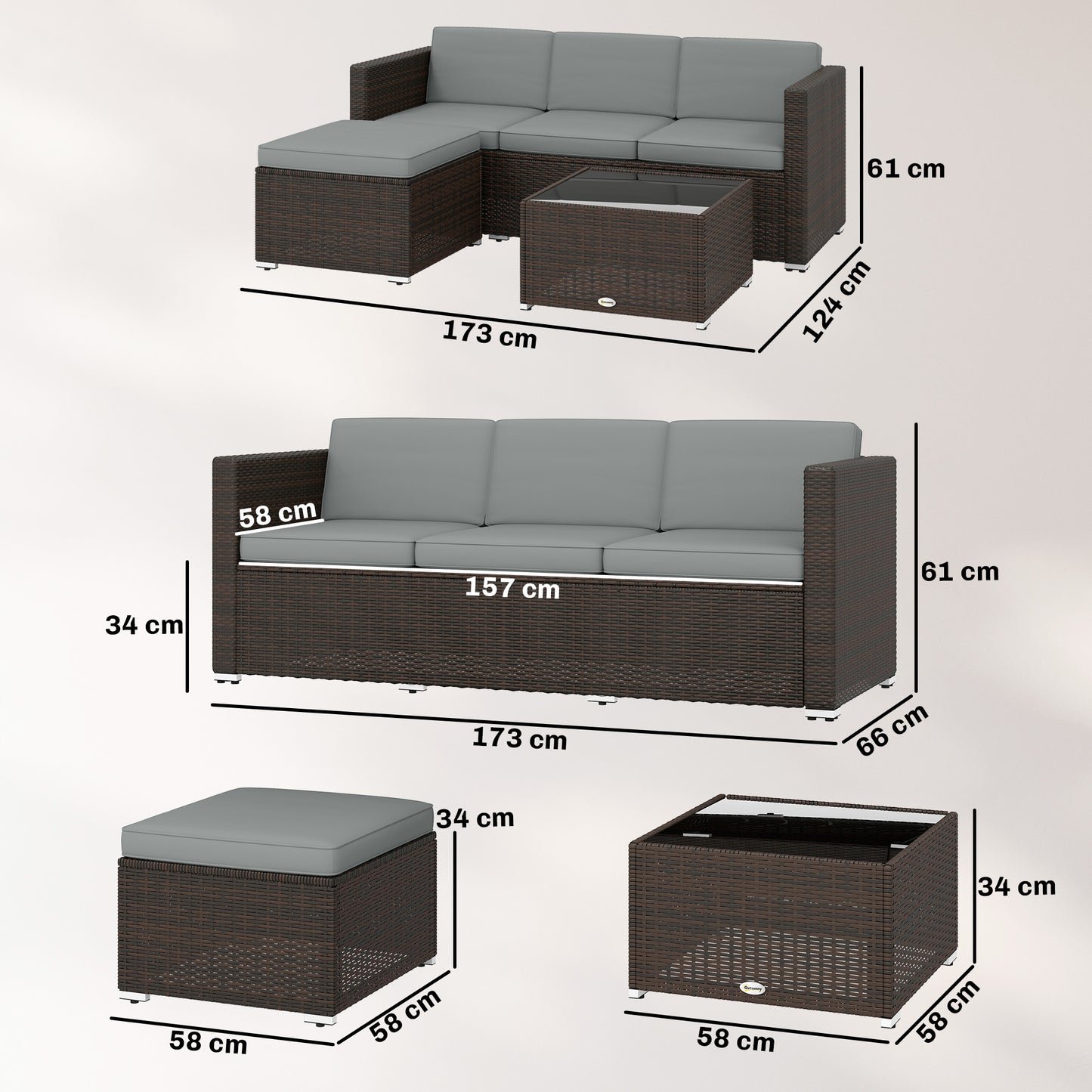 3 Pieces Garden Furniture Set w/ Cushions
