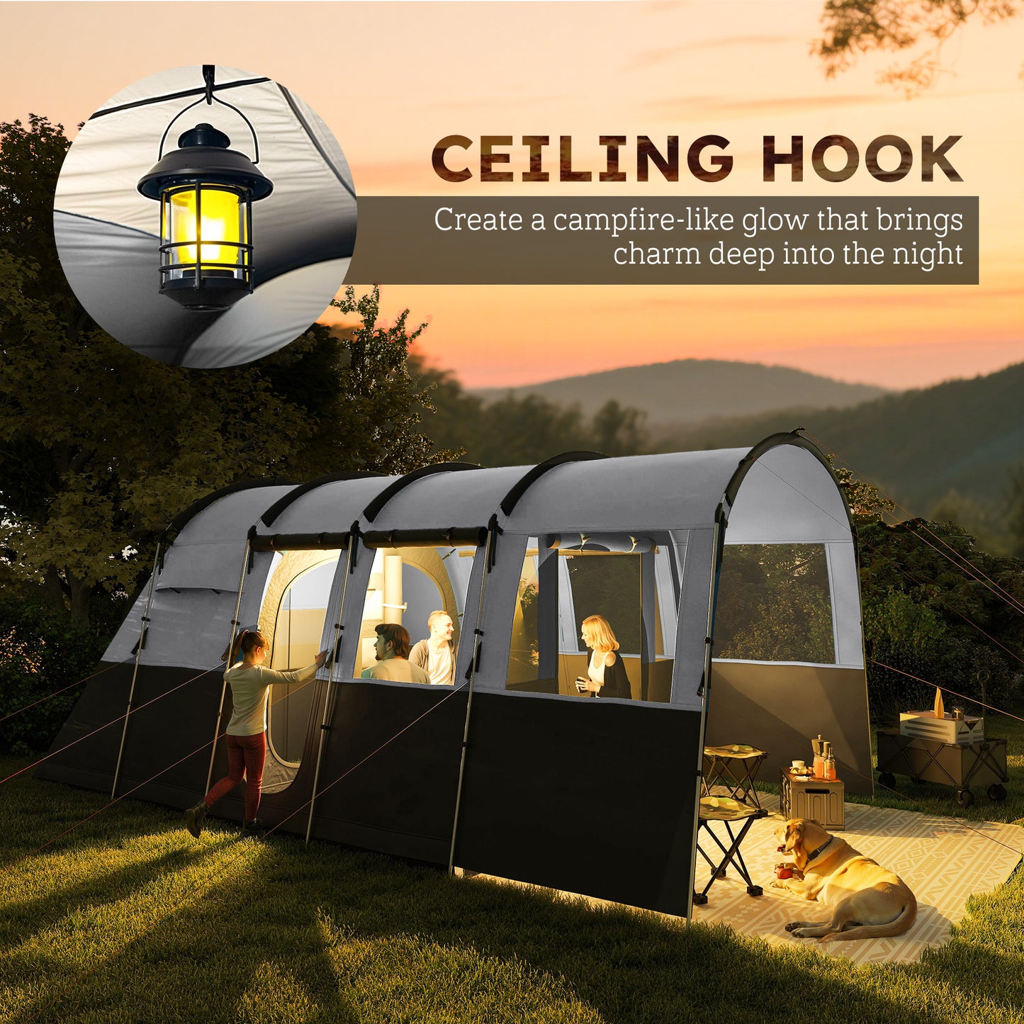 8-Person Camping Tent, Waterproof Family Tent, Tunnel Design